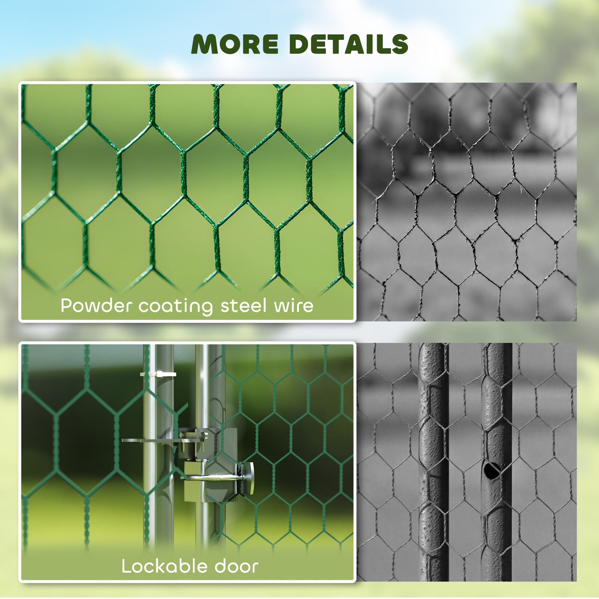 Metal Chicken Coop with Water- and UV-Protection Cover for Backyard Hen, Duck, Rabbit, 32.8' x 9.8' x 6.4'