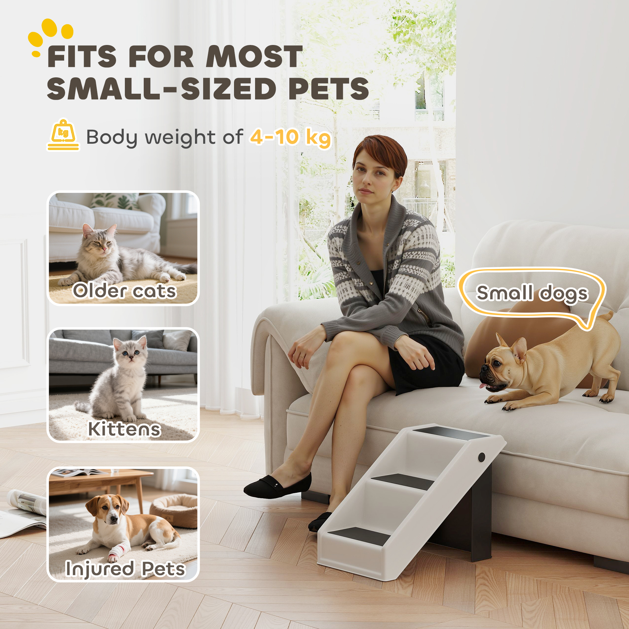 Dog Stairs for Small Dogs, 14.5" H Foldable Pet Ramp with 3 Non-Slip Steps for High Beds or Sofas