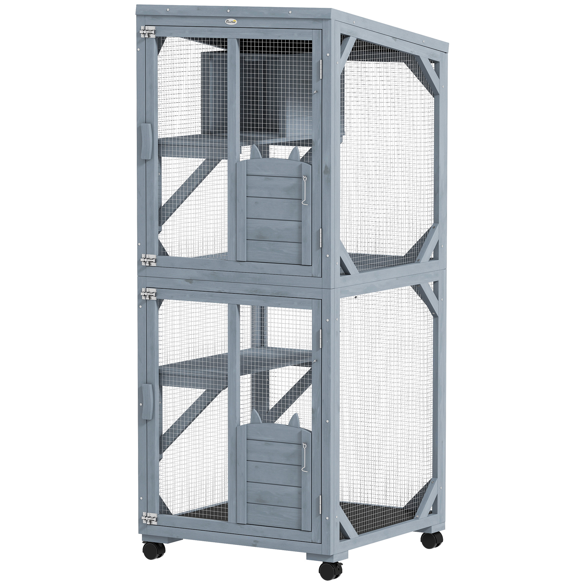 Movable Catio Outdoor Cat Enclosure with Resting Box, 3 Jumping Platforms, Waterproof Asphalt Roof for Outdoor Indoor