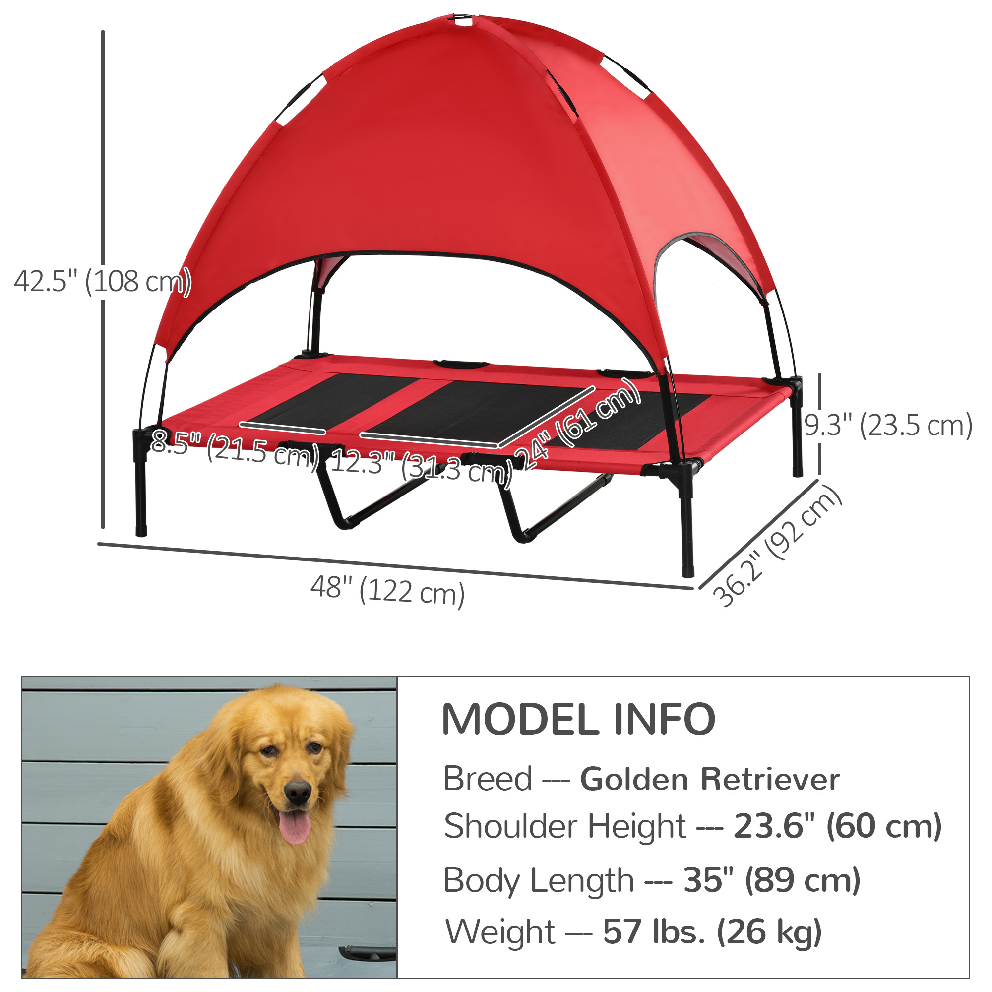 Elevated Pet Bed Dog Cot Portable Outdoor&Indoor Cot Tent Canopy Shelter Instant Red