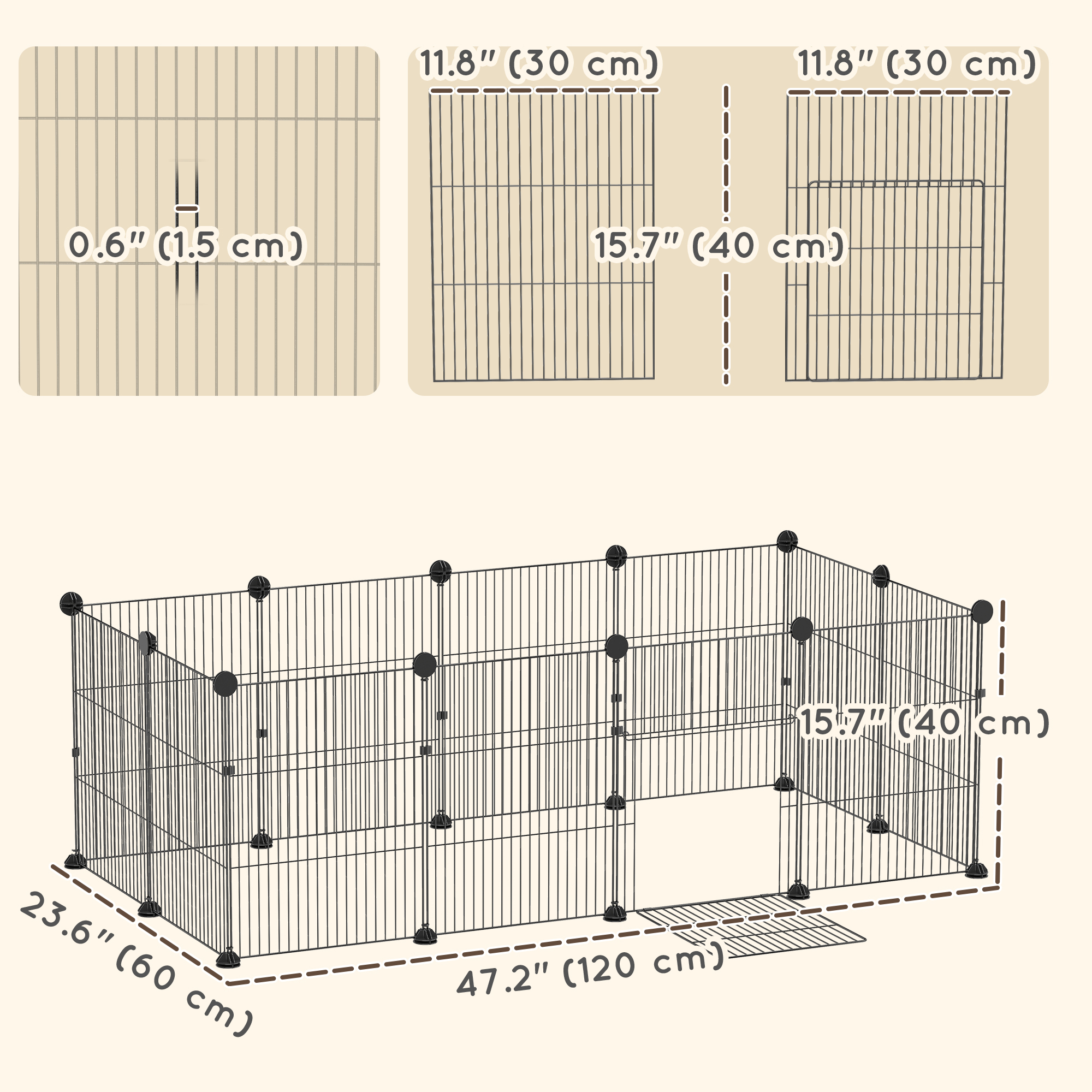Small Animal Cage Waterproof Mat DIY Animal Playpen for Guinea Pigs Rabbits 12 Panels and Door Black - Image 3
