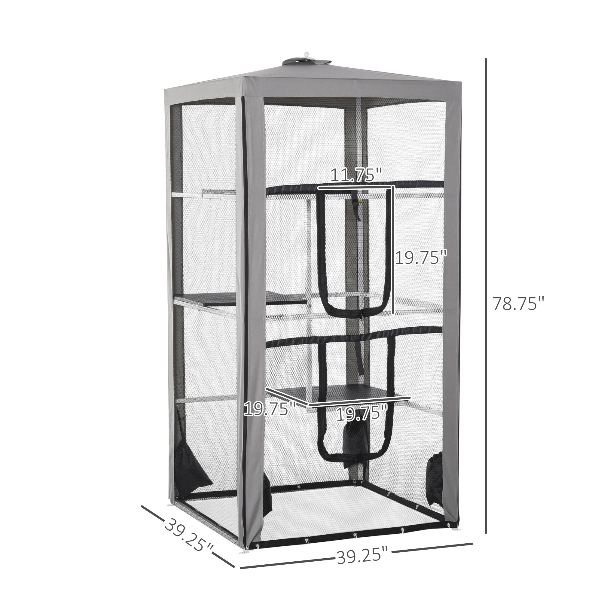 79"H Catio Outdoor Cat Enclosure, Steel Frame Cat Cage with 3 Platforms, 2 Doors and 4 Sandbags for Stability