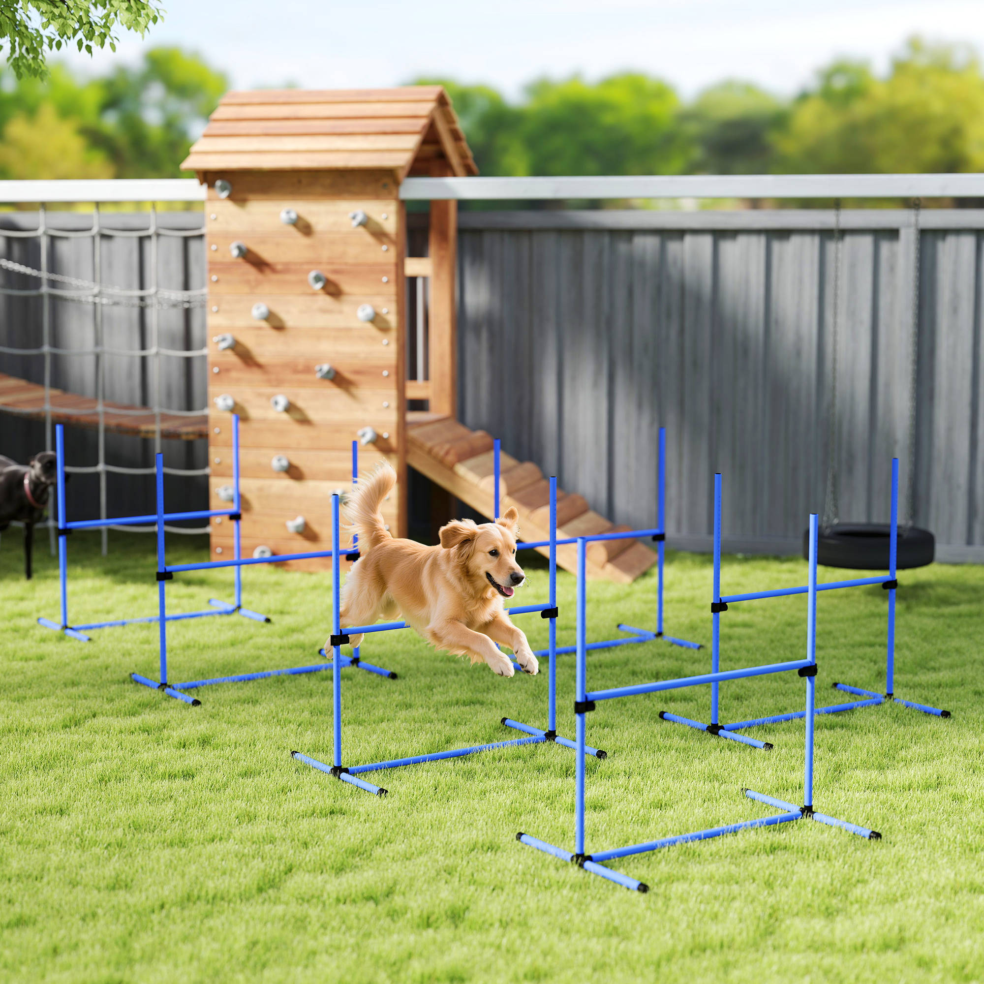 Set of 6 Dog Agility Training Equipment Adjustable Jump Bar Pet Exercise Kit with Carrying Bag (Blue) - Image 8
