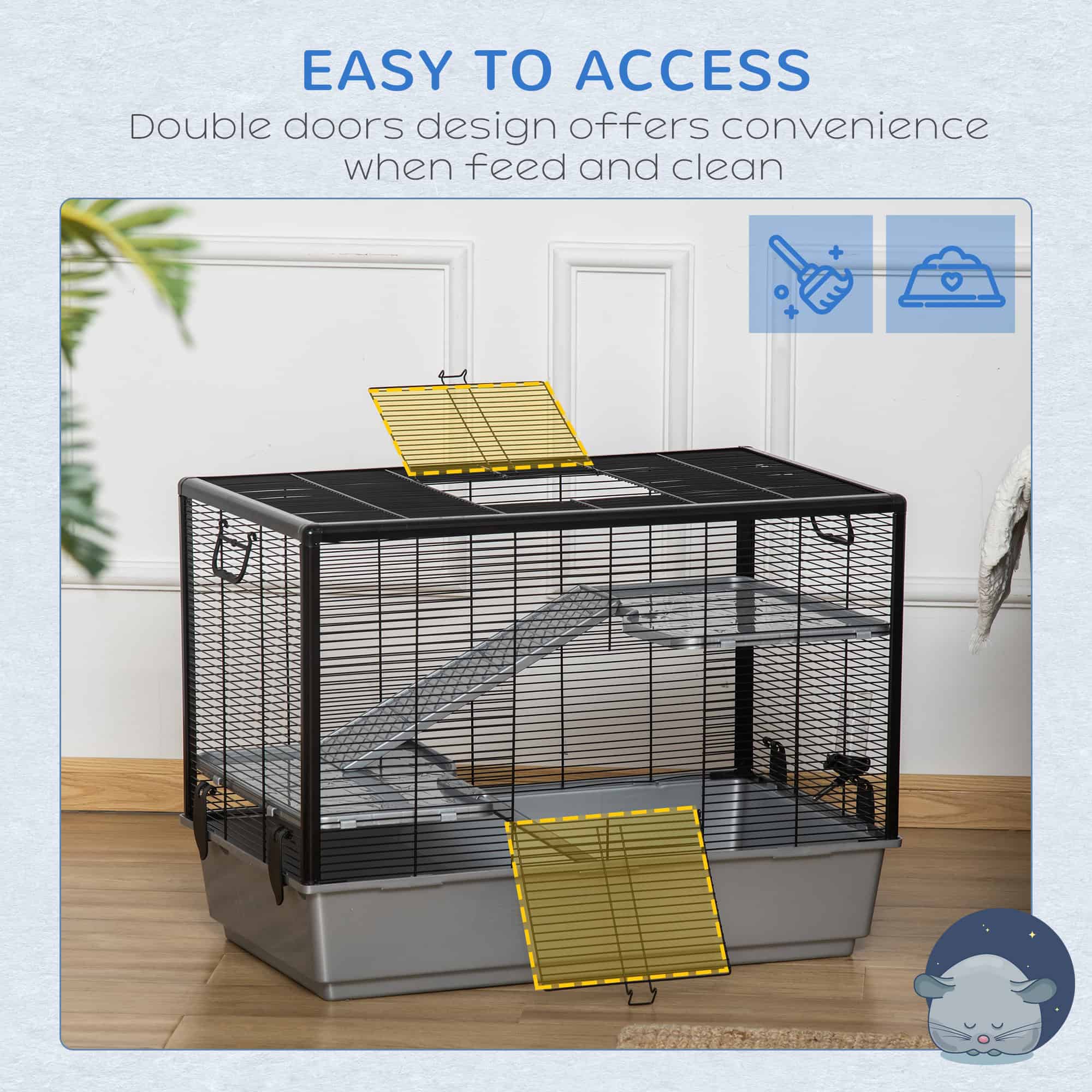 3-tier Hamster Cage, Guinea Pig Cage with Accessories Food Dish Water Bottle, Ramps, 31.5"x19"x 23", Grey
