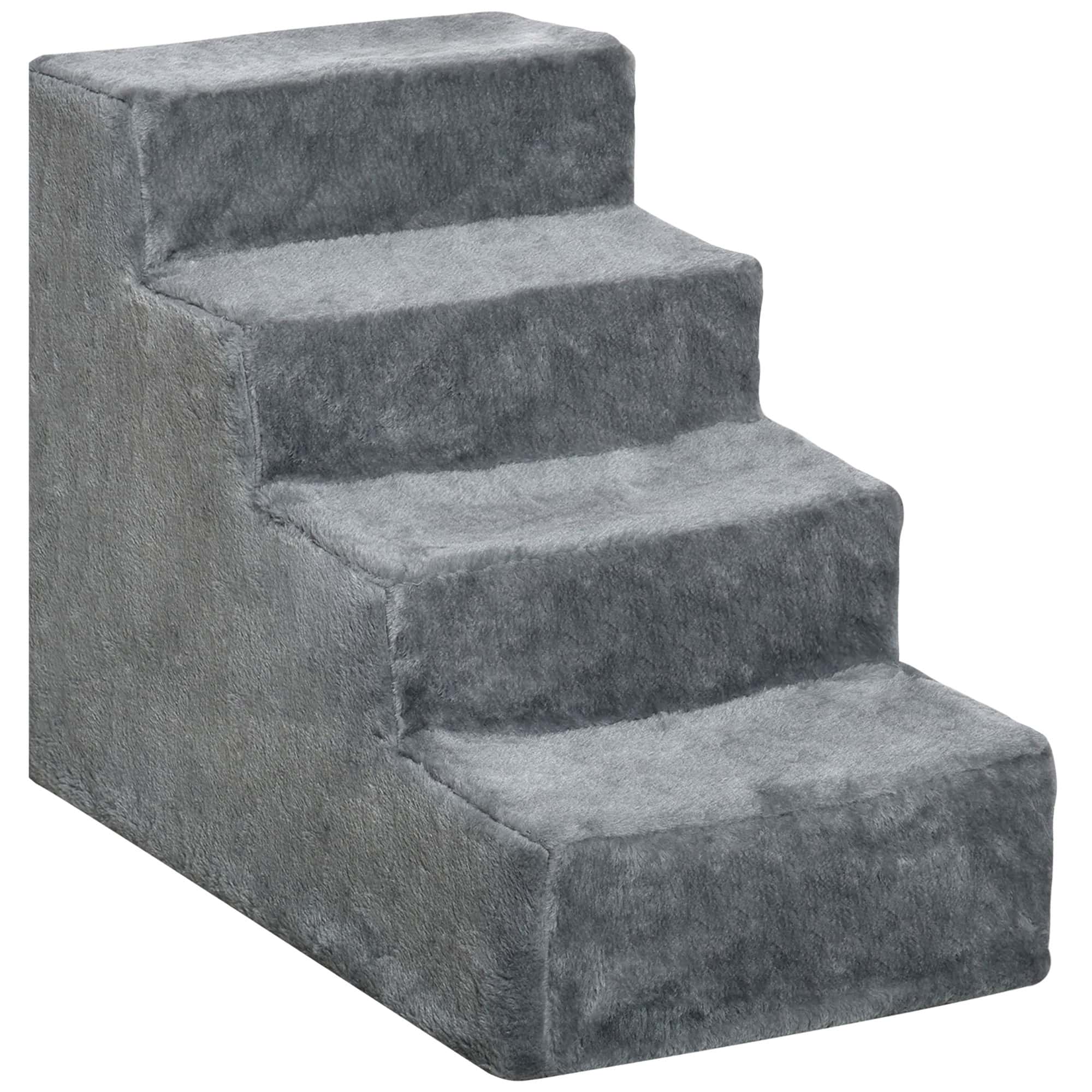 4-Step Dog Ramp for Sofa, Bed, and Couch, with Removable Cover, Light Grey