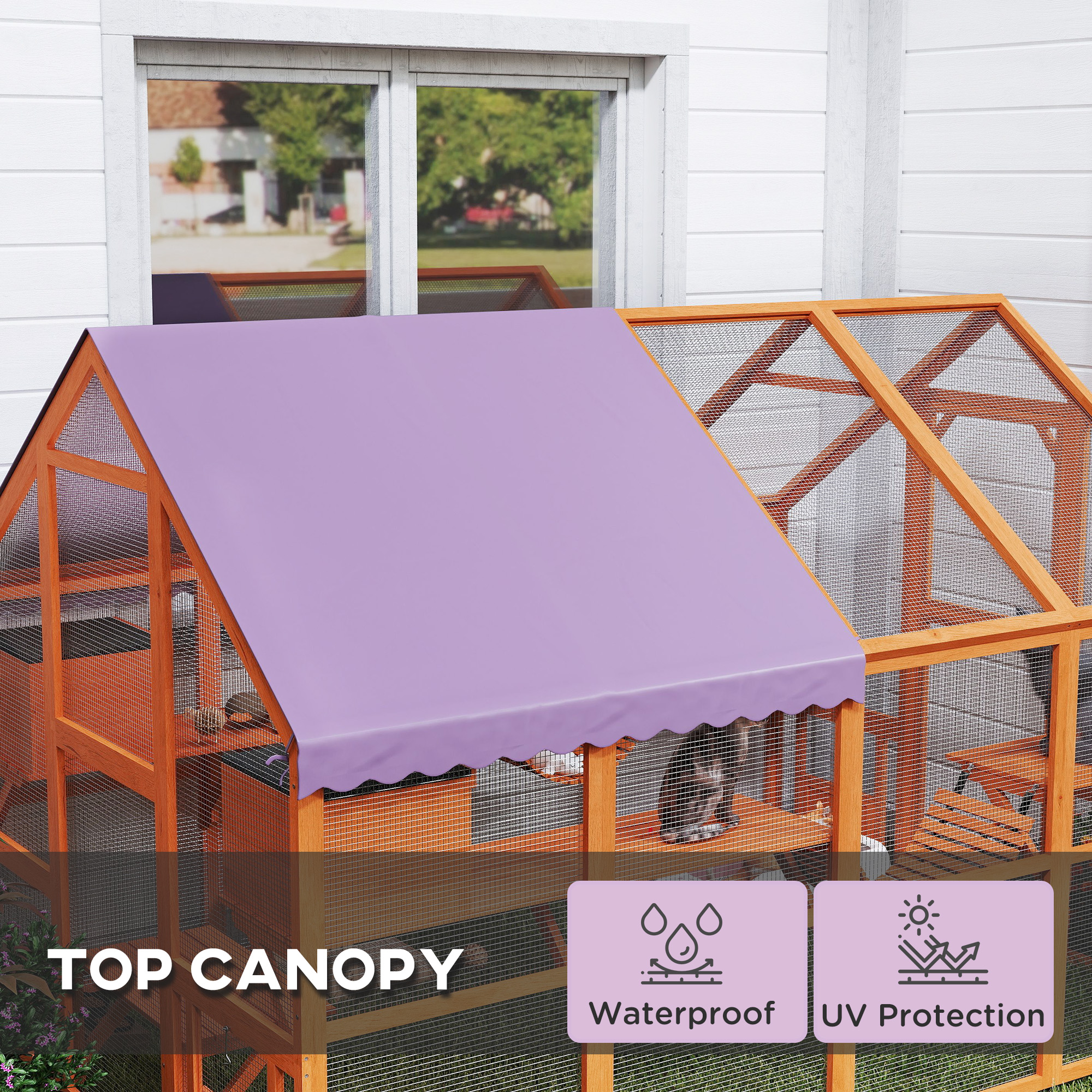 Outdoor Cat Enclosure Wooden Feral Cat House w/ Weatherproof Canopy, Bridges, Resting Boxes, Platforms, for 3-6 Cats