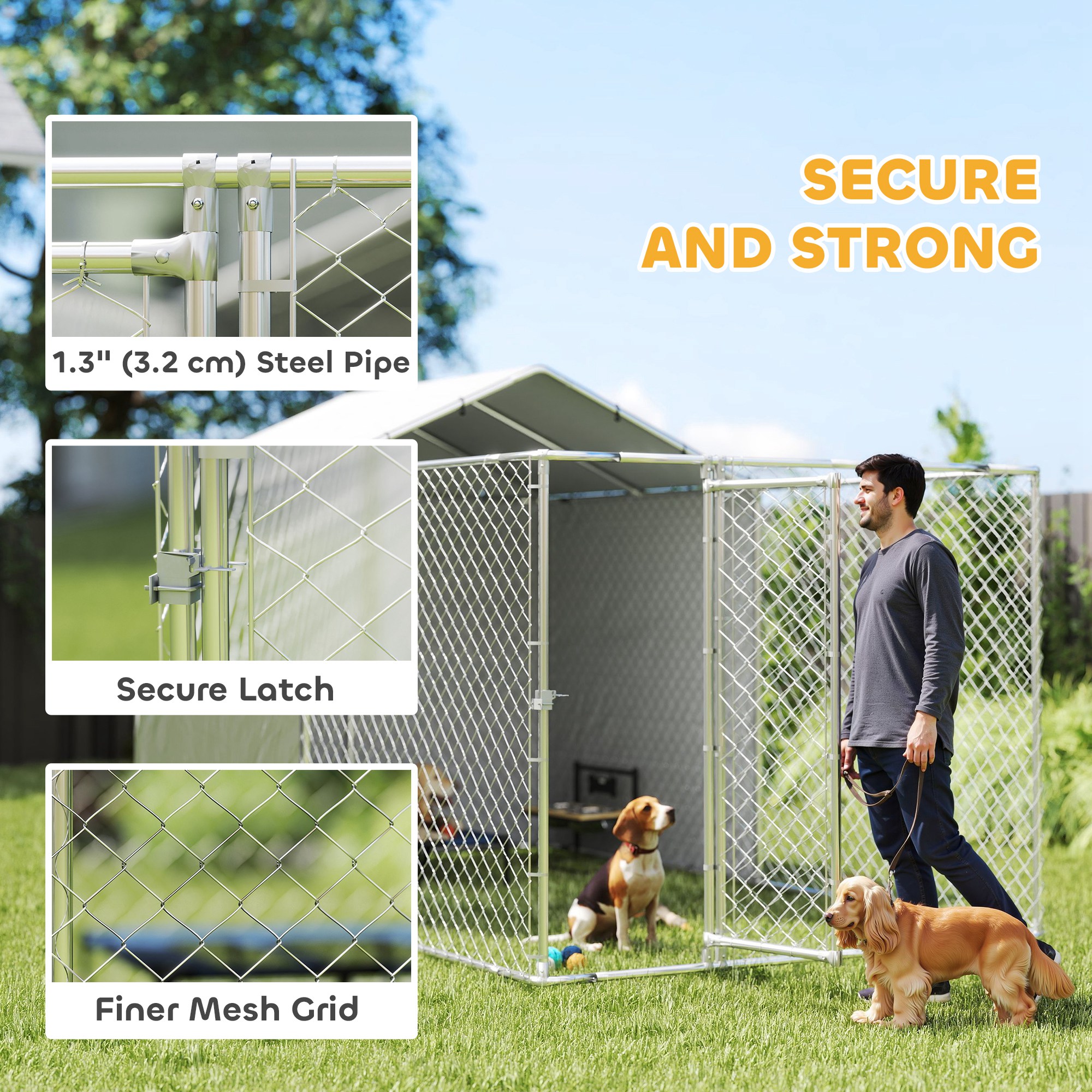 Galvanized Steel Dog Kennel Outdoor with Waterproof & UV-Resistant Cover for Large Dogs, 13.1' x 7.5' x 7.5'