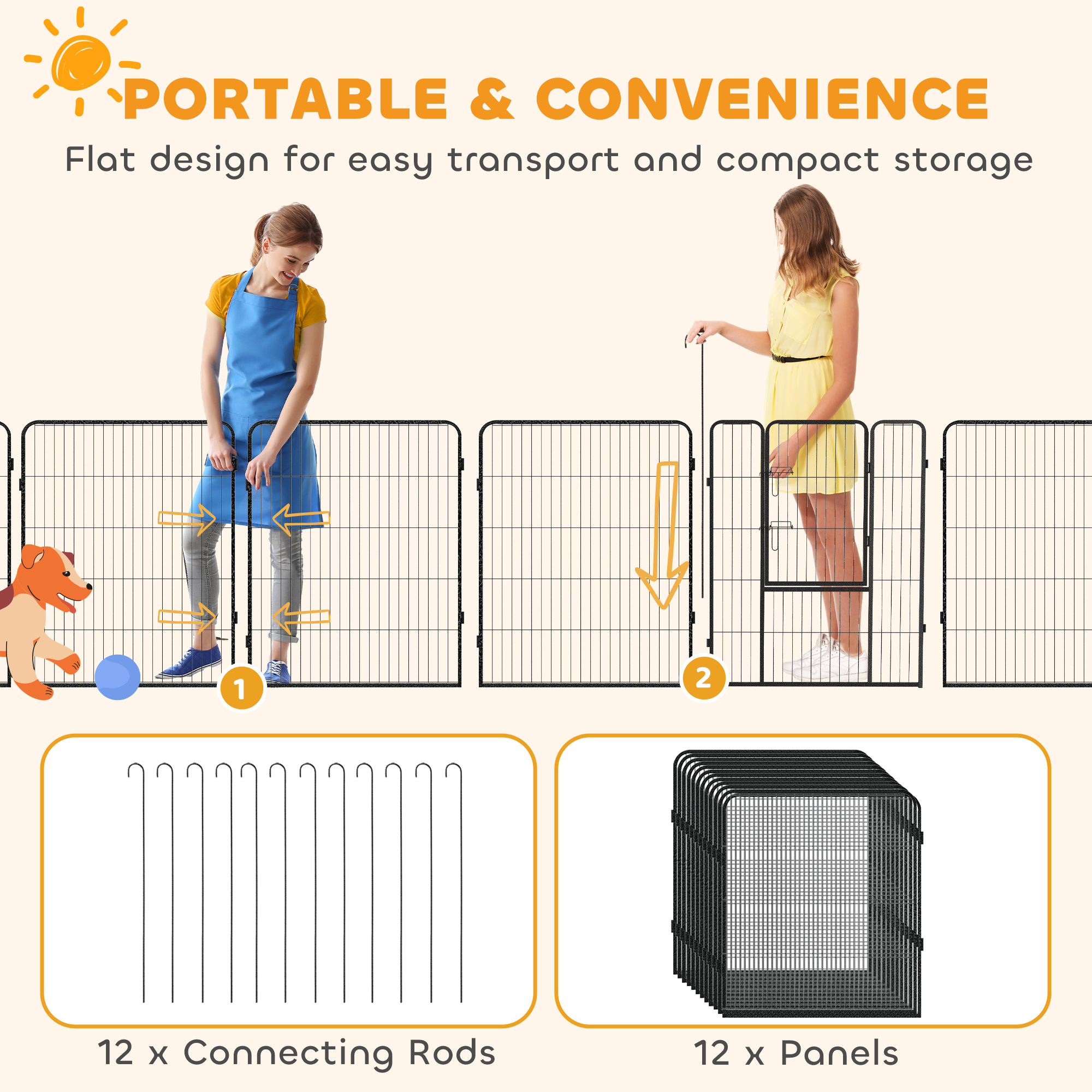 Dog Pen with Gate, 12 Panels Puppy Playpen, Dog Fence, 39"H