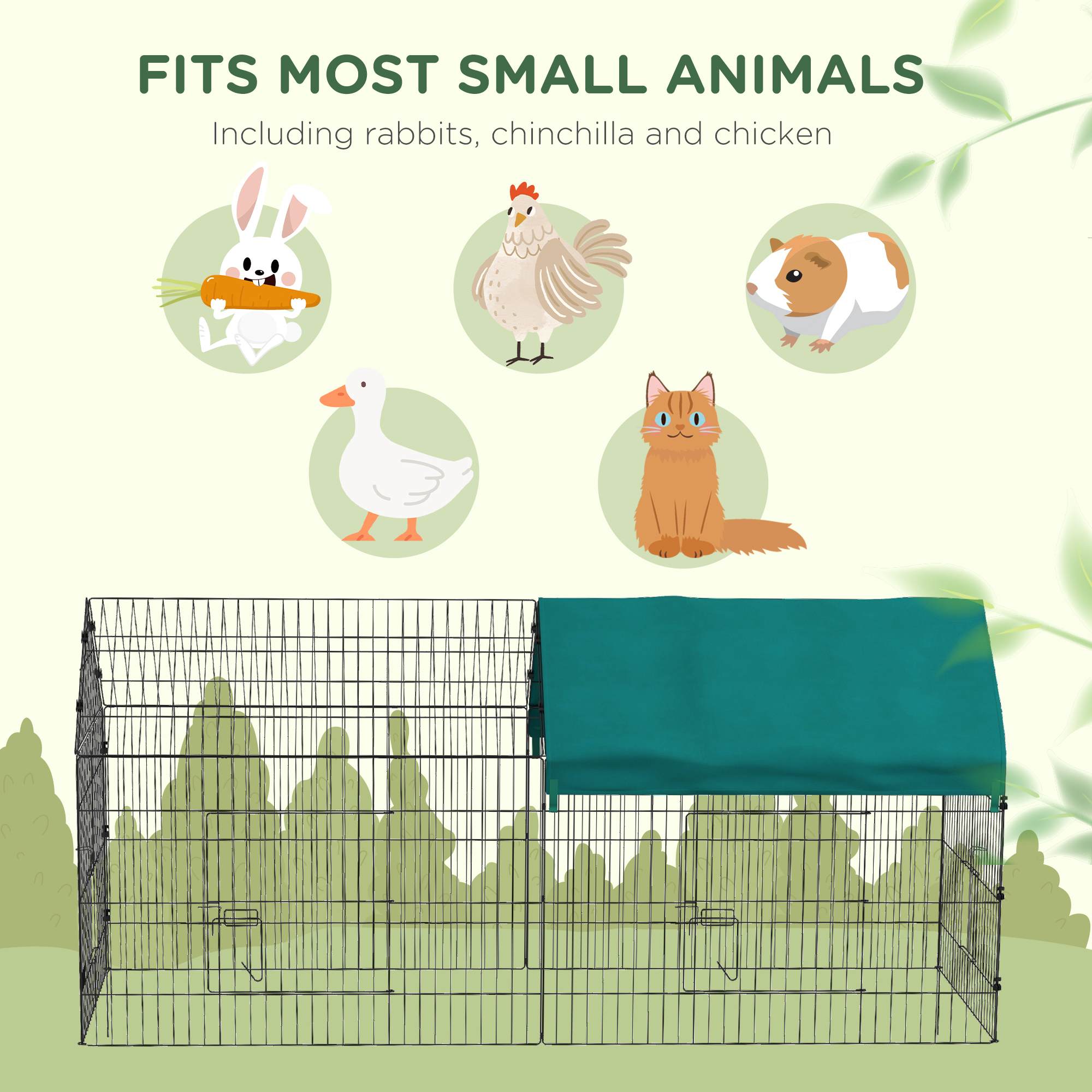 87" Small Animal Cage with Roof, Indoor/Outdoor Use, for Chicken, Rabbits, Chinchillas, Green