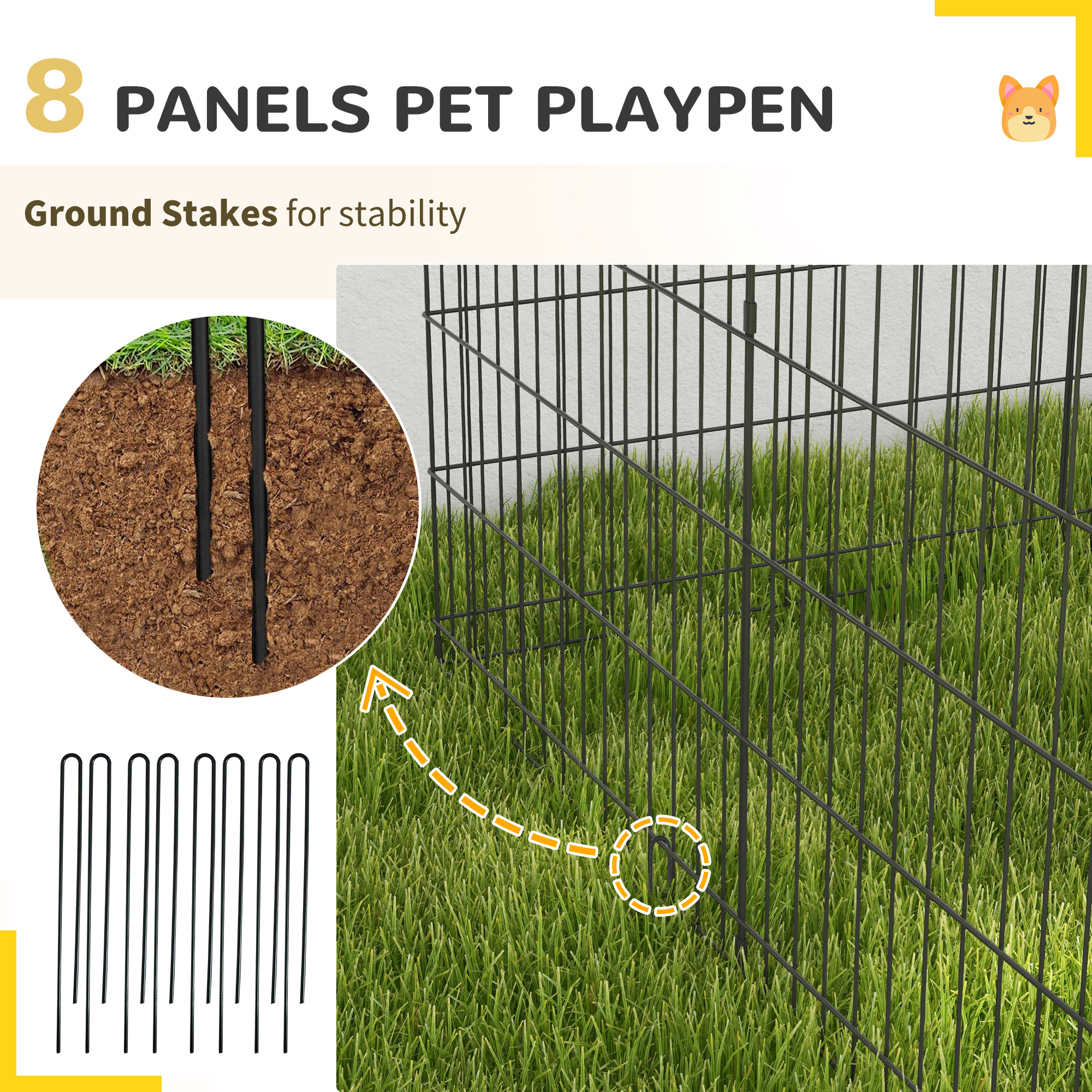 36inch Foldable Metal Exercise Pet Playpen Yard Dog Puppy Kennel Cage 8 Panel