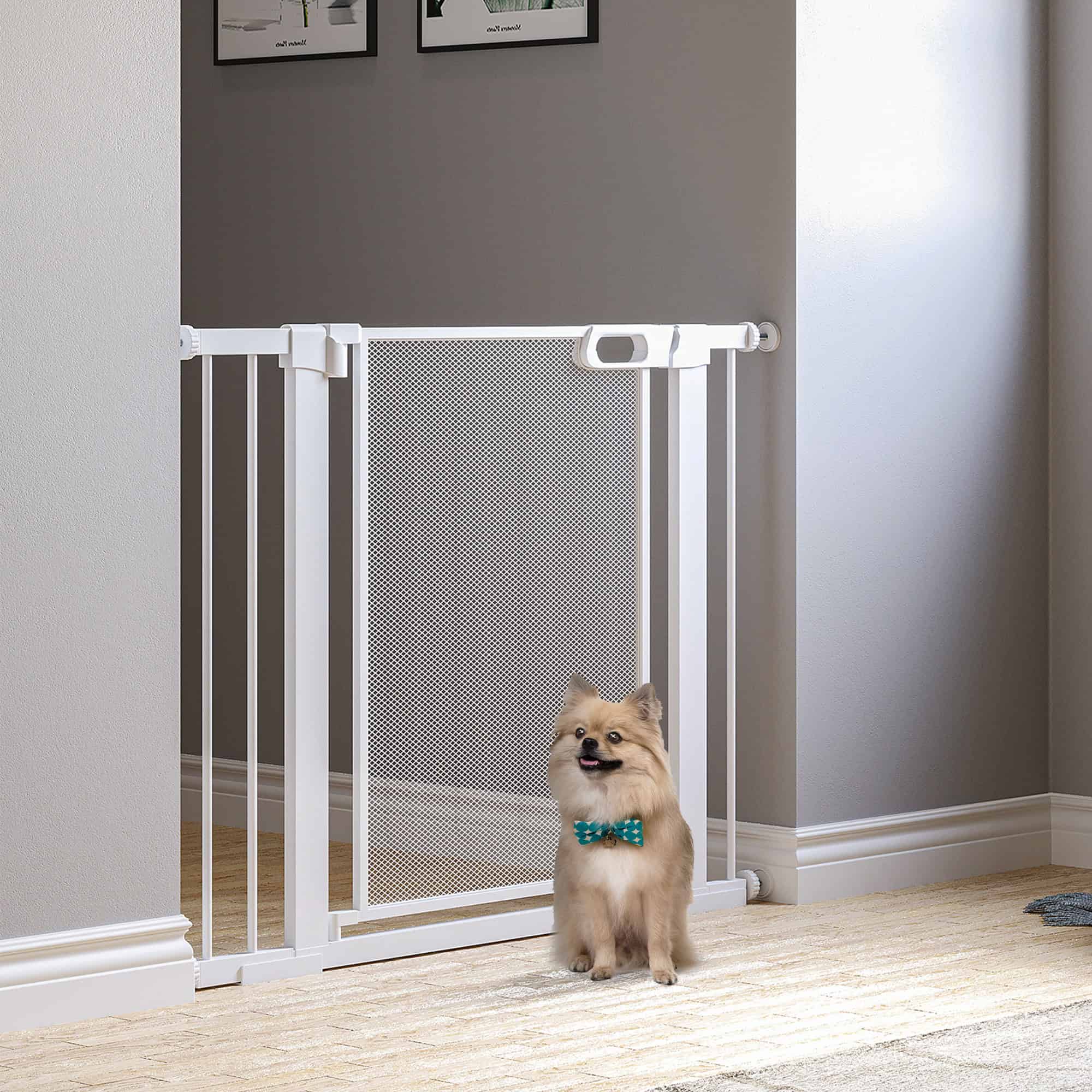 29.5"-40.6" Metal Pet Gate, Dog Gate with Auto Closing Door, Double Locking, for Doorways, Stairs, Hallways, White