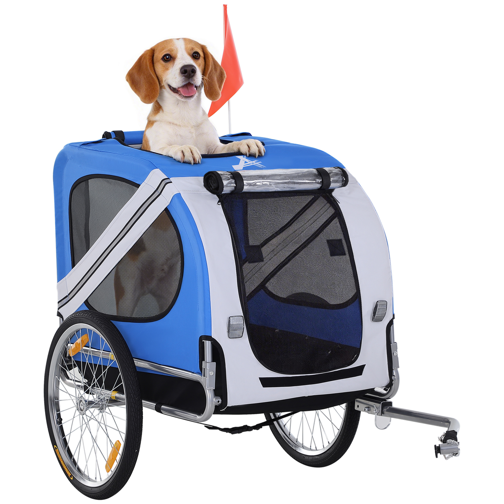 Dog Bike Trailer Pet Cart Bicycle Wagon Cargo Carrier Attachment for Travel with 3 Entrances Large Wheels, White