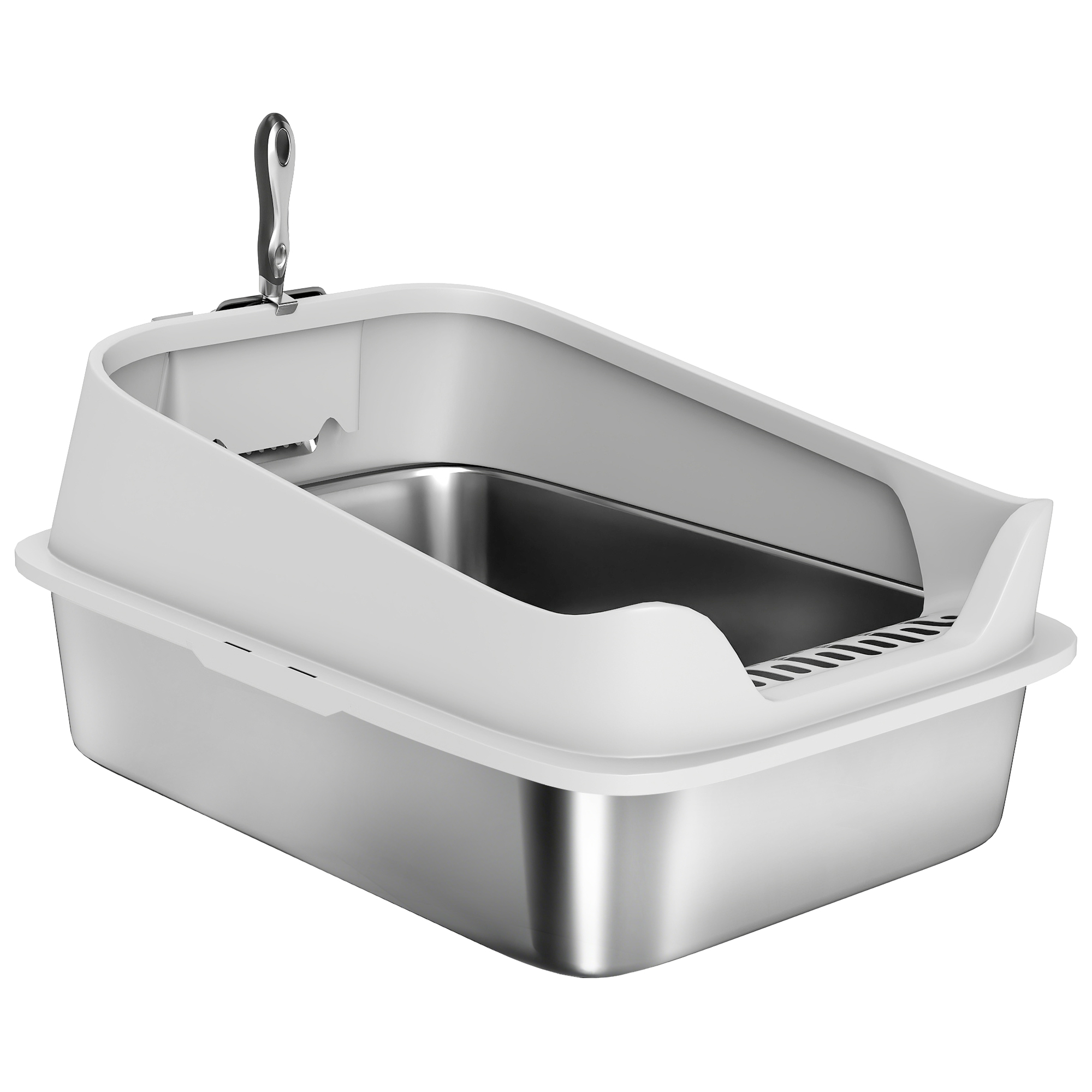Cat Litter Box Stainless Steel with Metal Litter Scoop, Never Absorbs Odors, Anti Leakage, 24" x 16" x 12", Grey