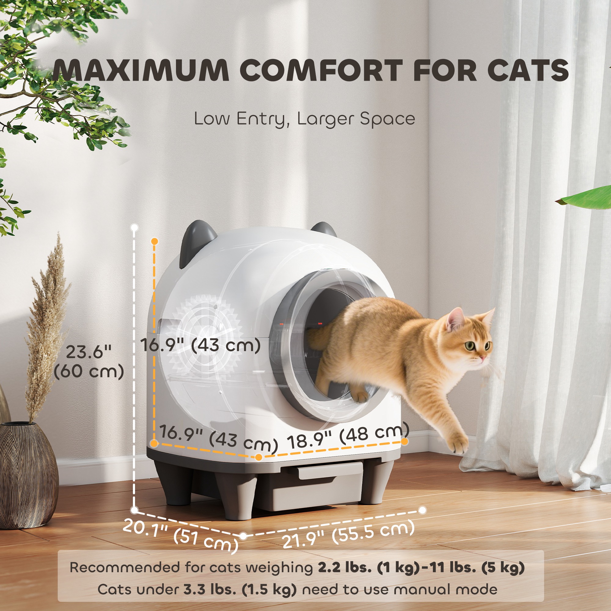 Automatic Cat Litter Box with App Control, Odor Isolation, Safety Protection, Anti-Pinch, 1 Roll Garbage Bag