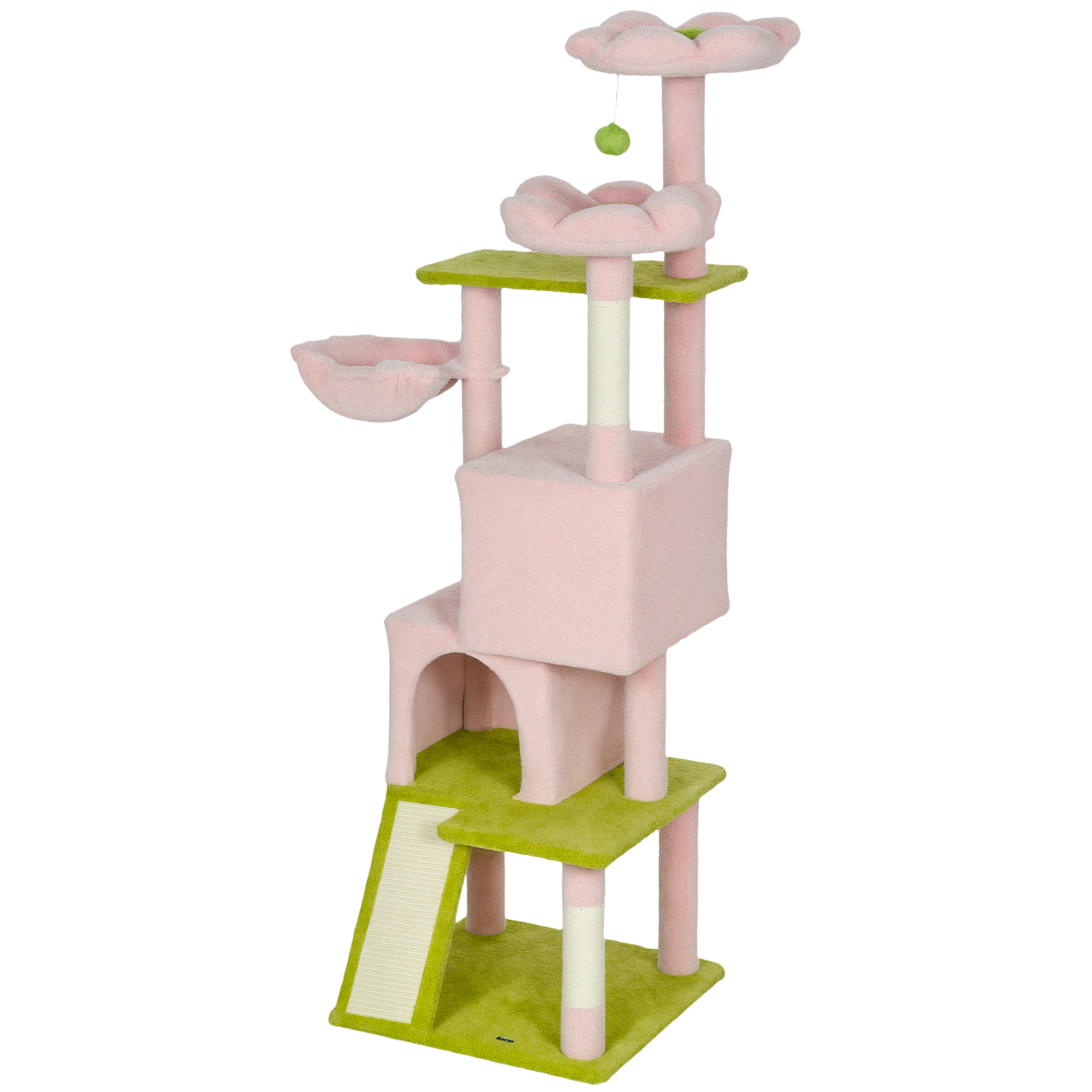 Flower Cat Tree with Sisal Scratching Posts, Multi-Level Cat Tower, Pink