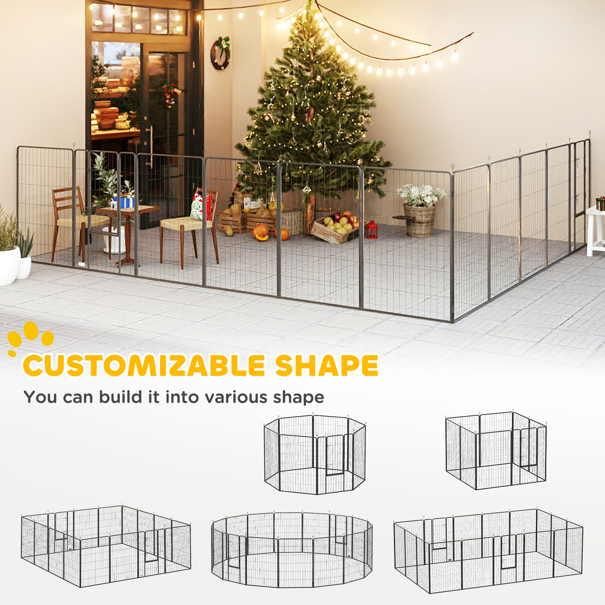 Heavy Duty Pet Playpen, 16 Panels Steel Dog Fence Puppy Exercise Pen with 2 Doors Locking Latch, 47" Height