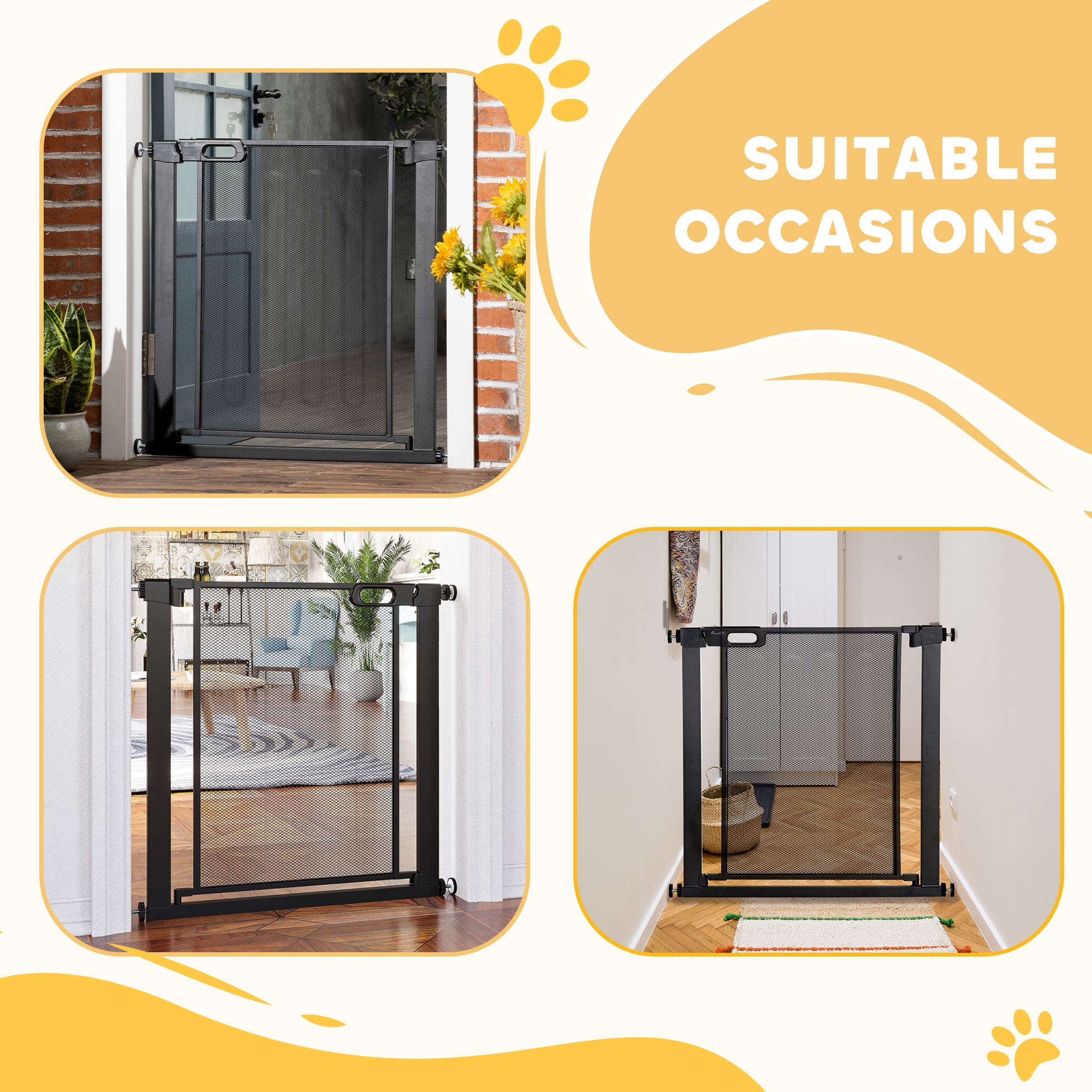 29.5"-32.3" Metal Pet Gate, w/ Auto Closing Door, Double Locking, Dog Gate for Doorways, Stairs, Hallways, Indoor/Outdoor, Black