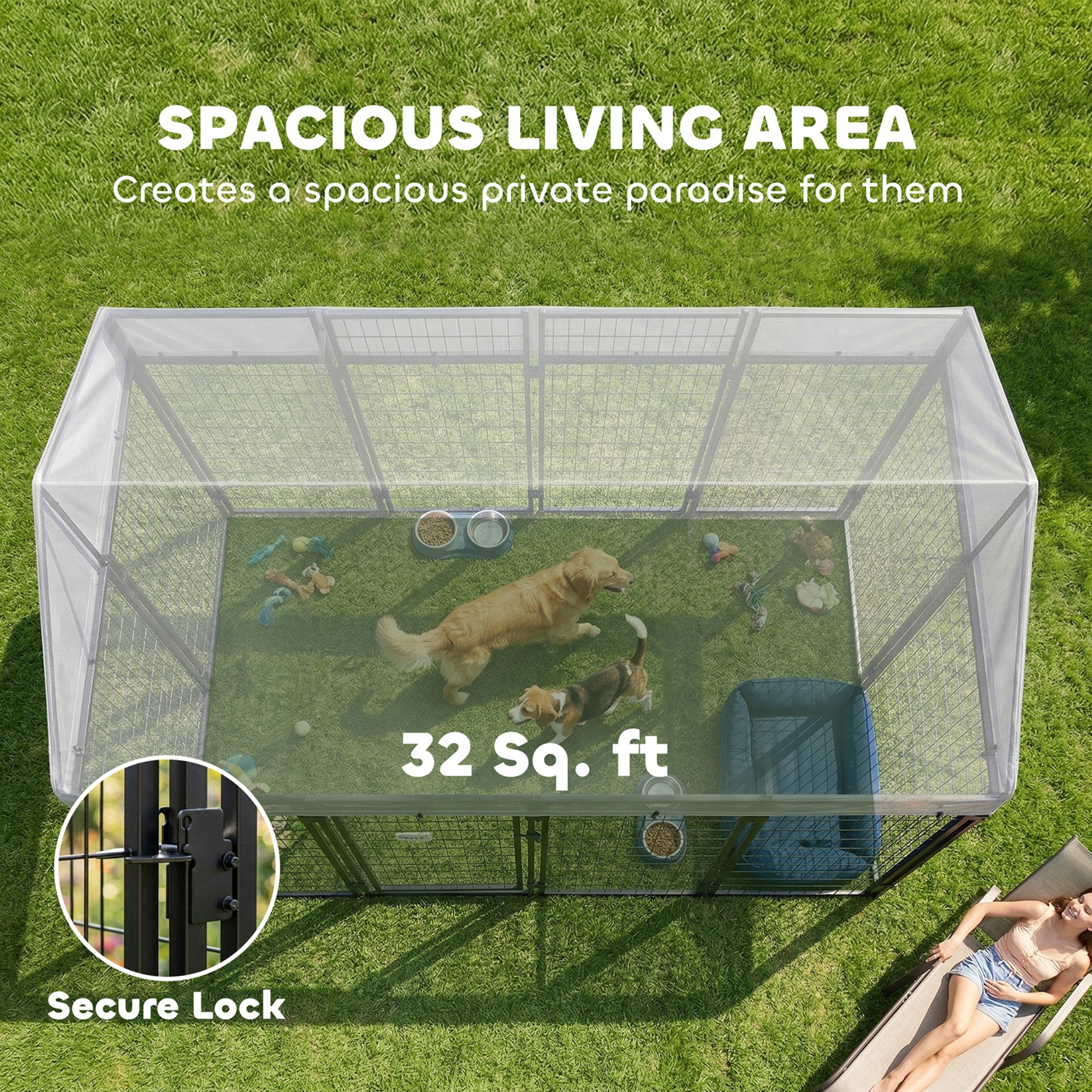 Outdoor Dog Kennel with Roof, 8' x 4' x 6' Heavy Duty Welded Wire Dog Playpen Enclosure with Escape-proof Lock - Image 4