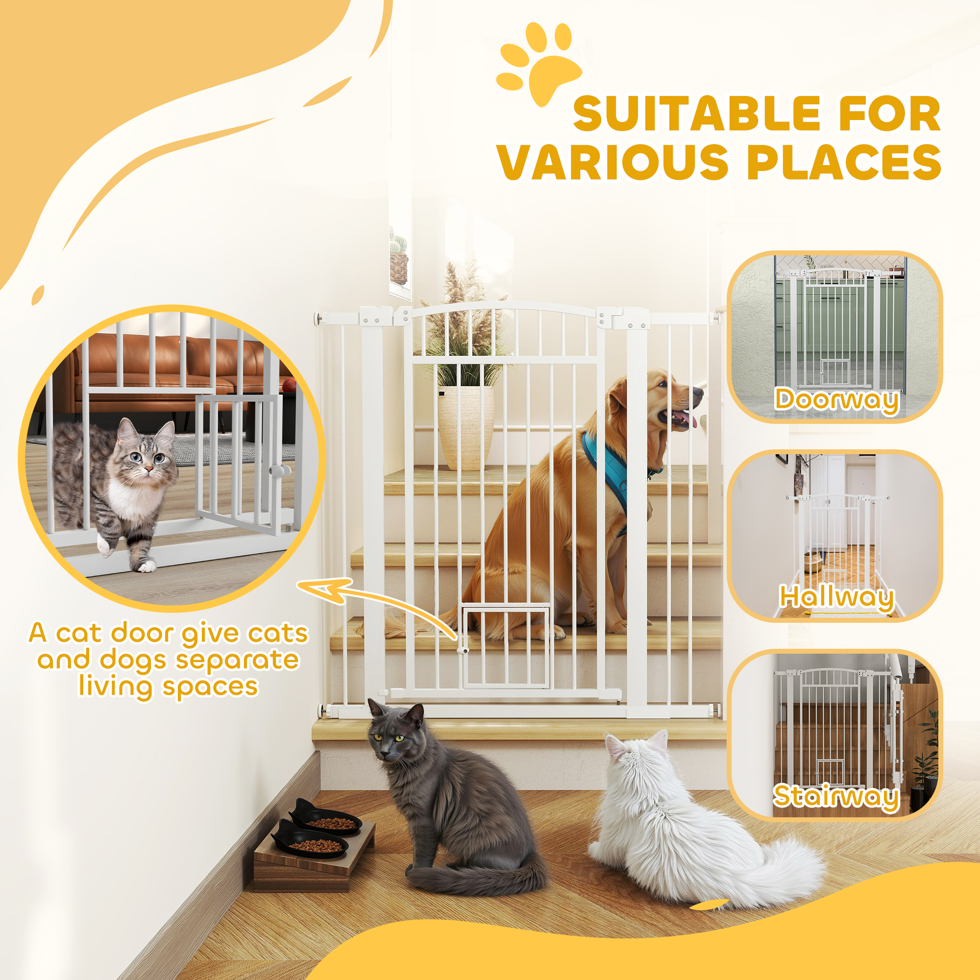 30"-41" Extra Wide Pet Gate with Small Door, 42" H Dog Gate with 3-Inch and 5.5-Inch Extension Kit