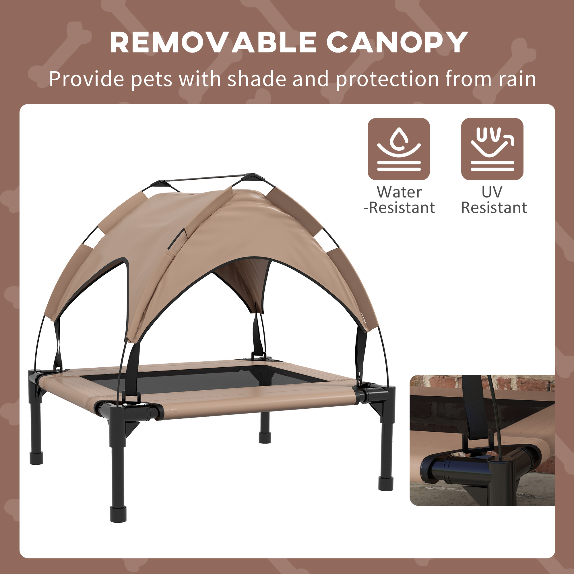 Raised Dog Bed Cooling Dog Cot w/ Canopy Washable Breathable Mesh, for Small and Medium Dogs, Coffee