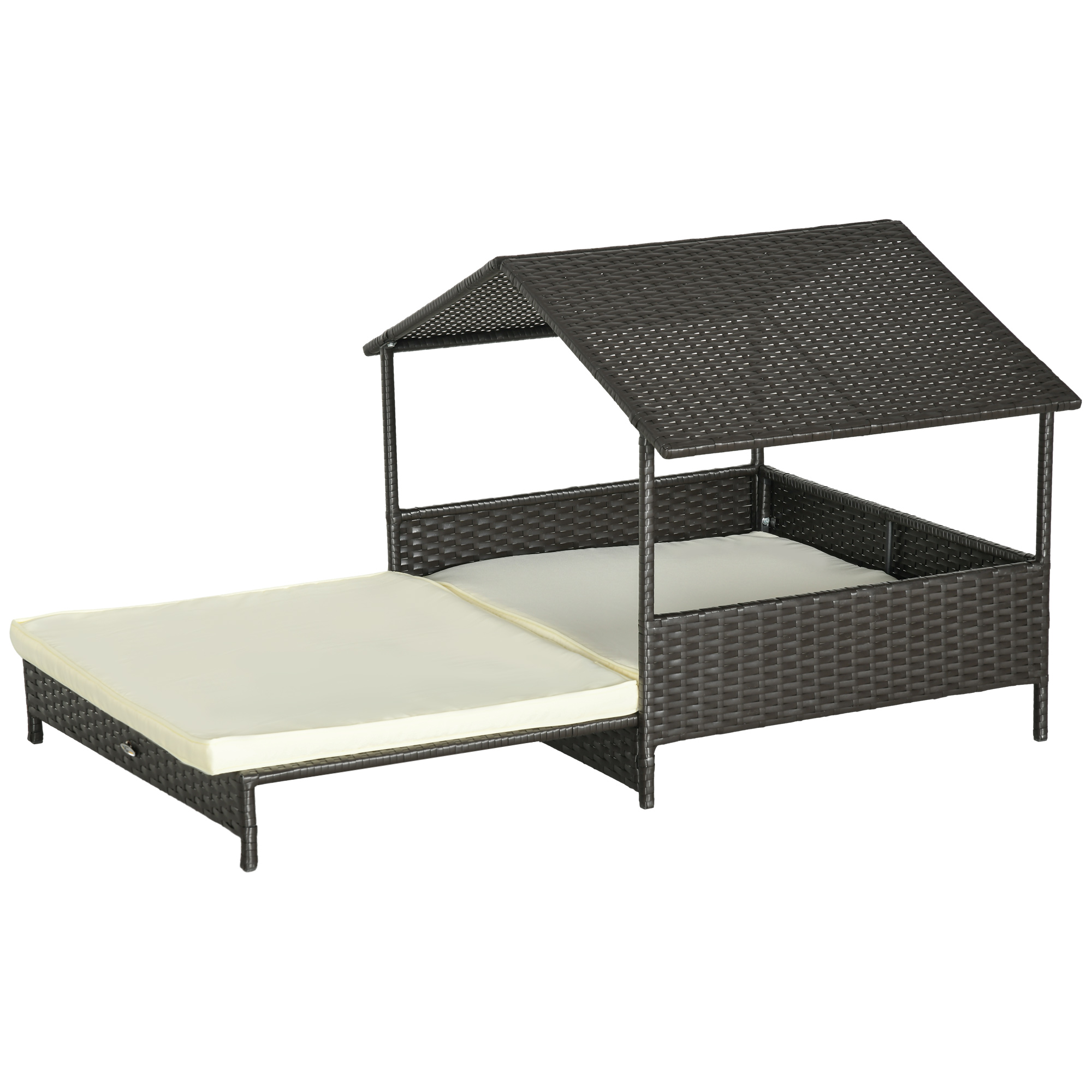Rattan Dog House with Canopy, Wicker Dog Bed with Water-Resistant Cushion, for Small and Medium Breeds Cream White