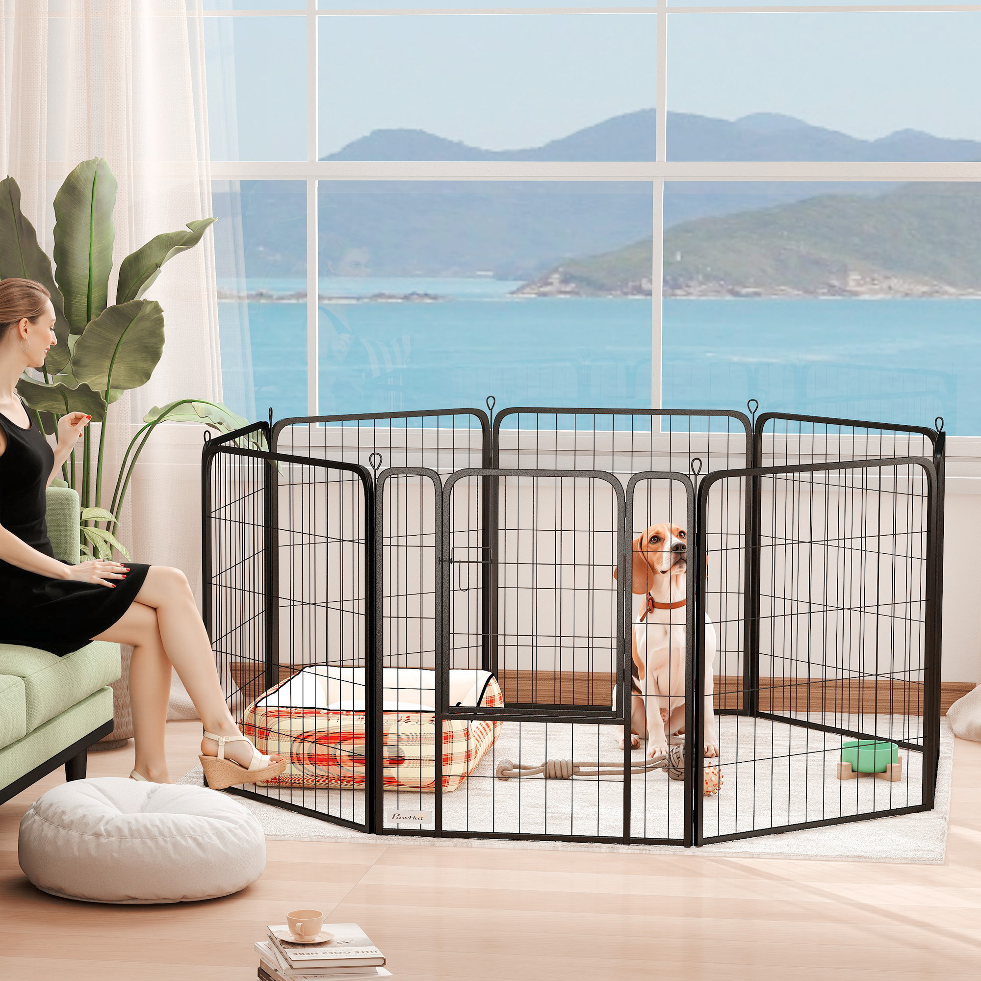 31.5" Dog Playpen Indoor Outdoor, Portable Foldable 8 Panels Pet Playpen with Door & Strap for Medium Dogs
