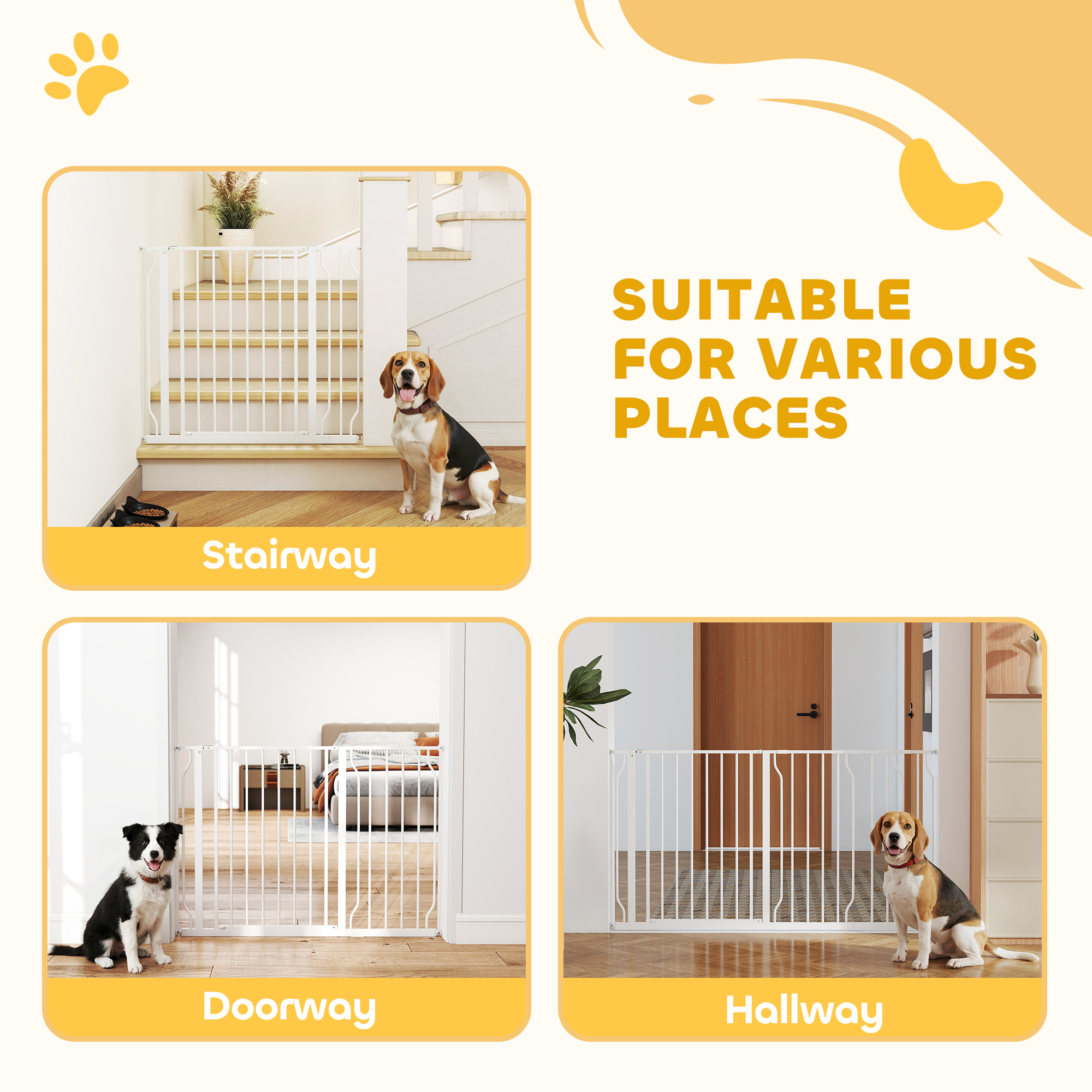 30"- 57" Easy Install Pet Gate w/ Door & Double Locking System, Extra Wide Dog Gate for Stairs, Hallways, White - Image 7