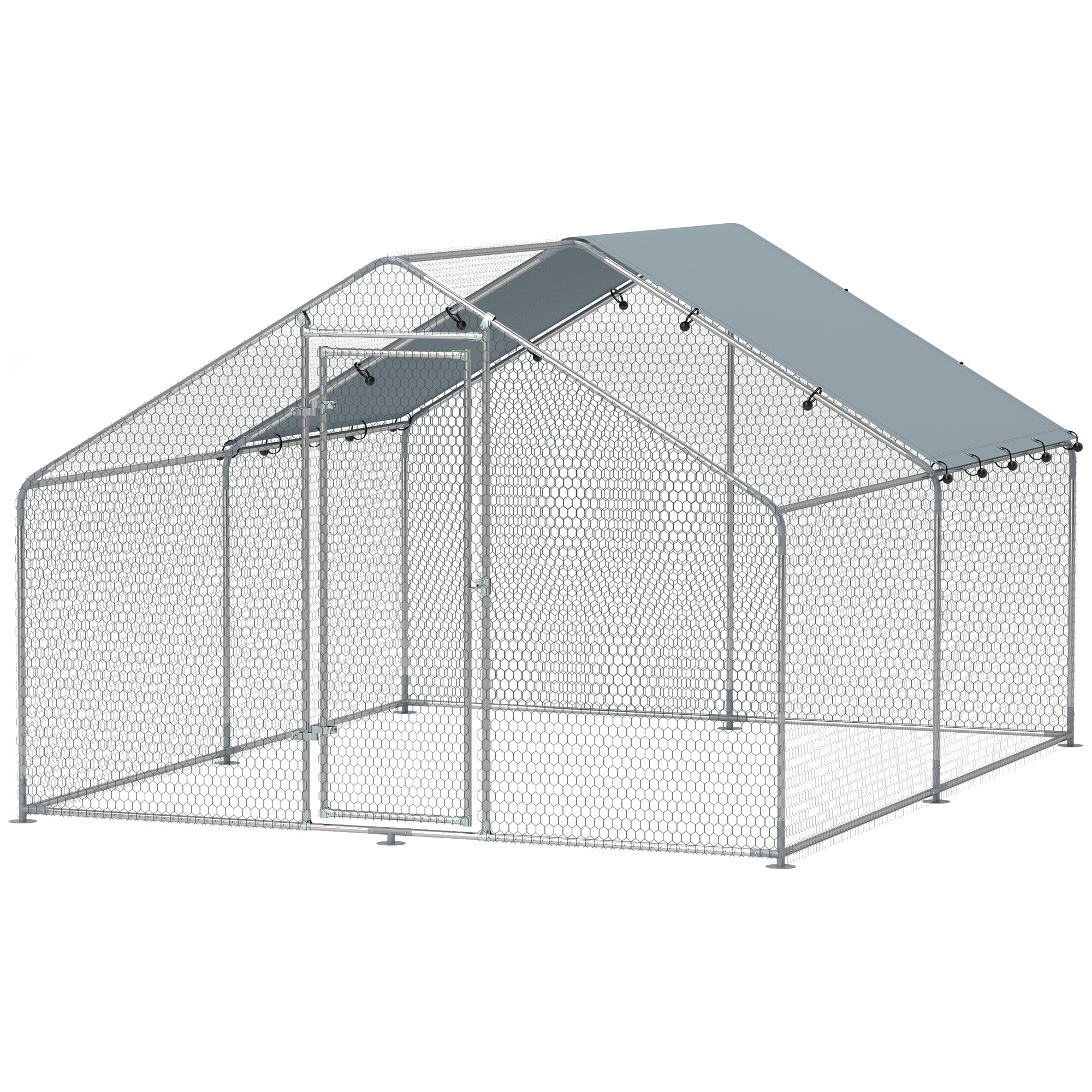 Metal Chicken Coop, 9.8 x 11.2 FT Walk-in Chicken Run with Cover, Lockable Door, Outdoor Poultry Cage for 10-15 Chickens