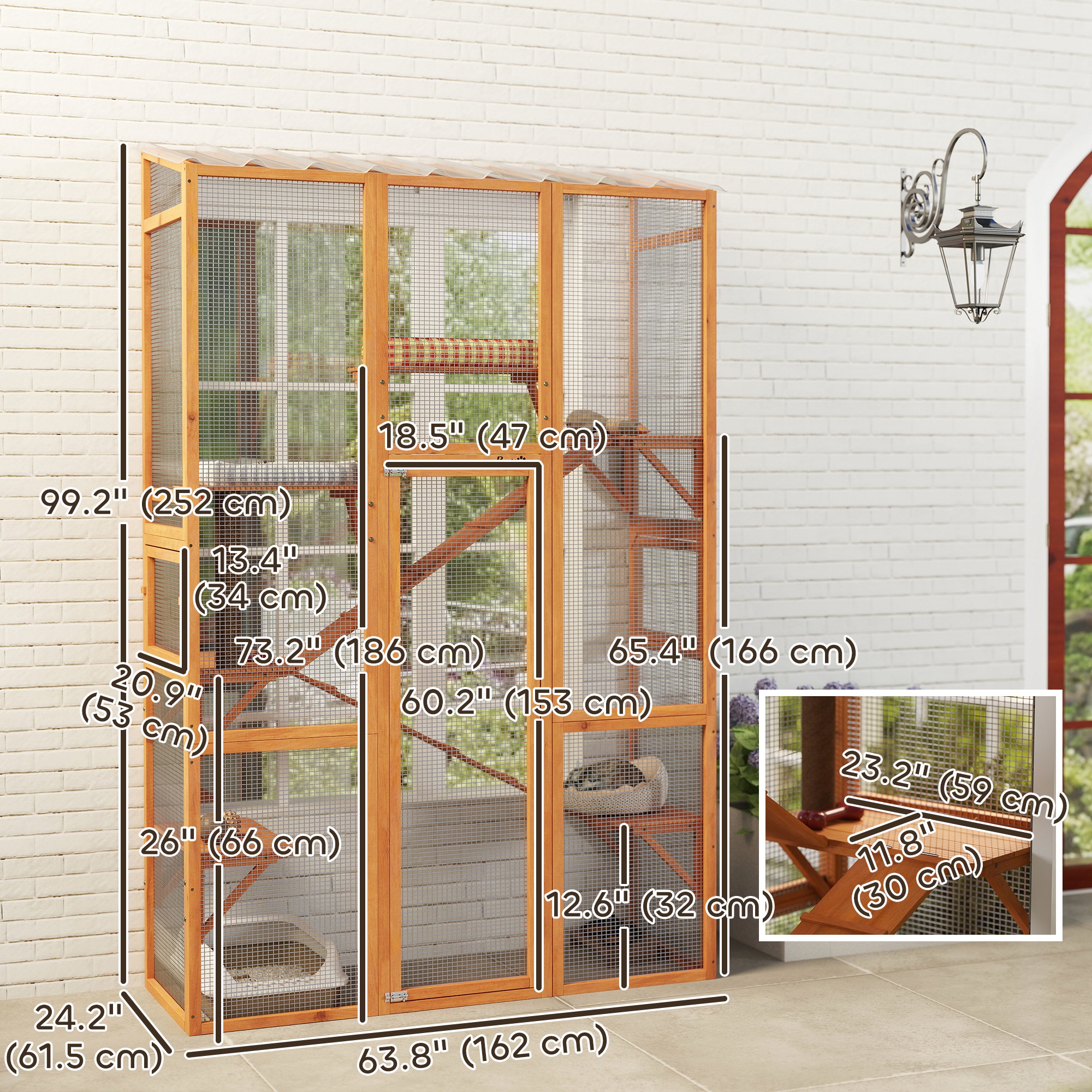 Large Outdoor Catio with 6 Jumping Platforms, Scratching Post, 2 Ramps, Waterproof Roof, Orange - Image 3