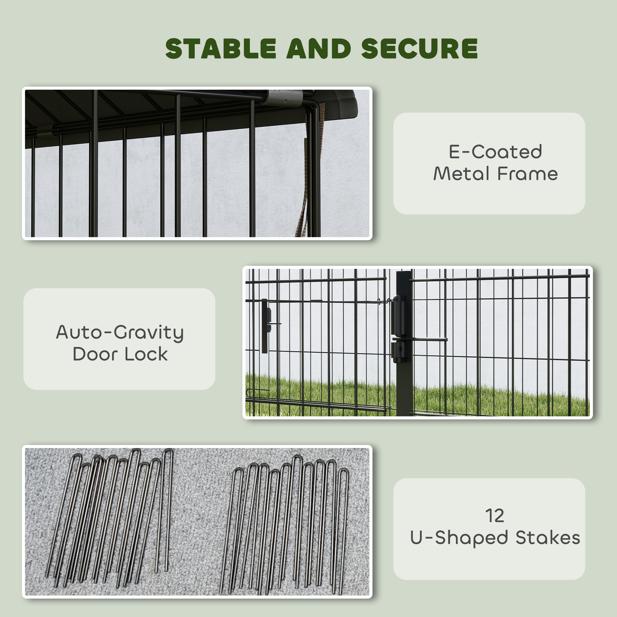 Metal Chicken Coop, Large Chicken Run with Water-Resistant & Anti-UV Cover for 2-3 Hens, Outdoor Hen House with 4 Doors