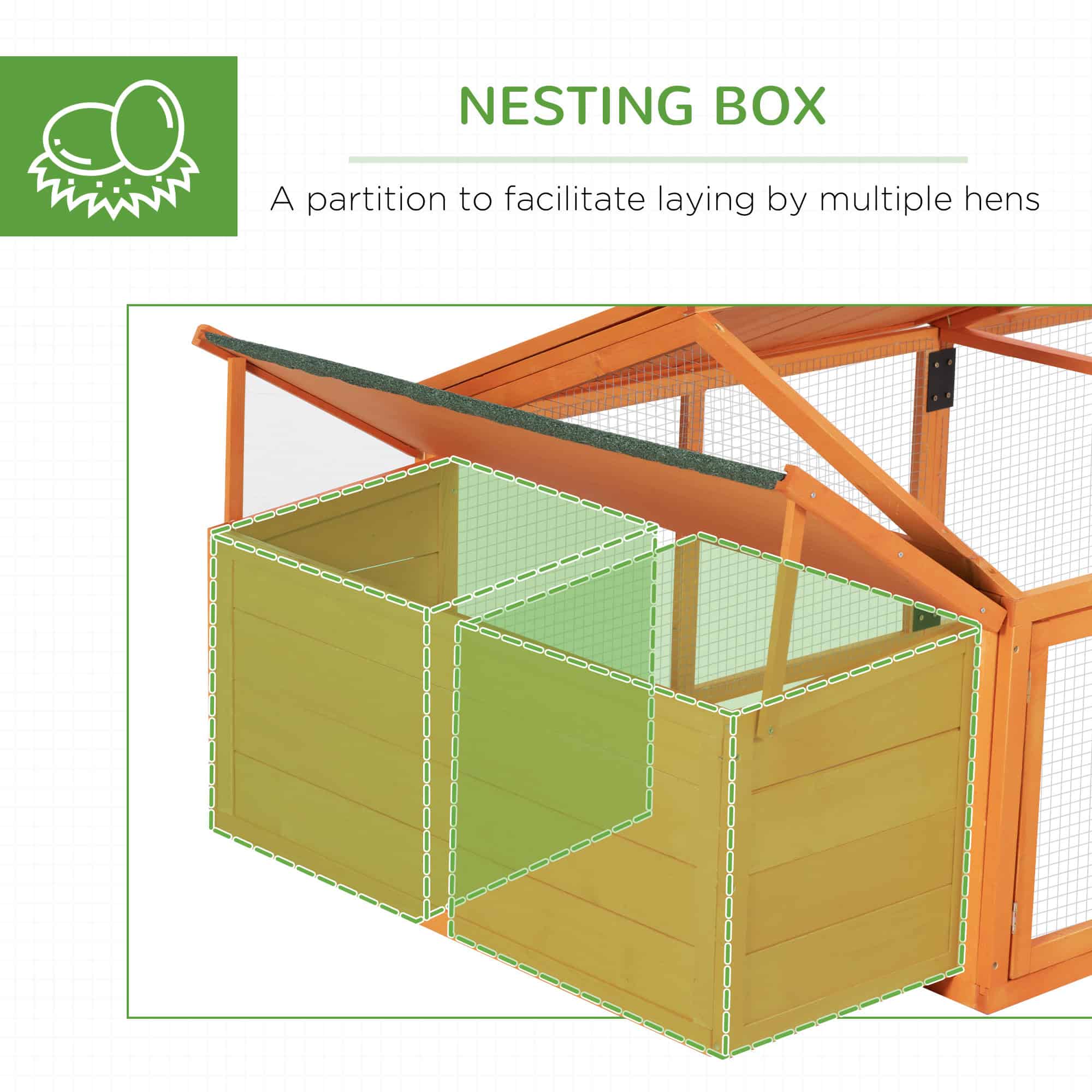 95"L Chicken Run Large Chicken Coop with Nesting Box Wooden Roof Side Door for Outdoor 4–8 Chickens