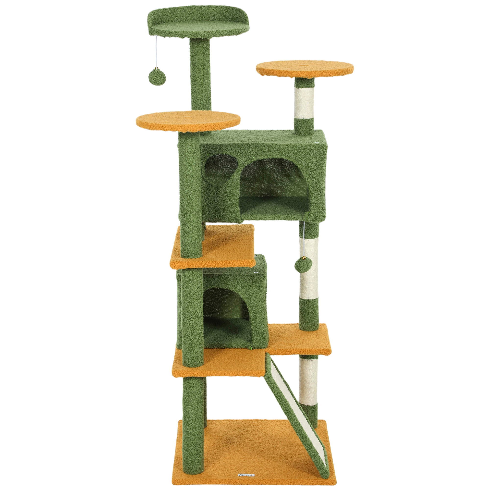 54" Cat Tree, Multi-Level Cat Tower with Scratching Posts, Cat Condos, Bed, Platforms, Ramp, Toy Ball, Green