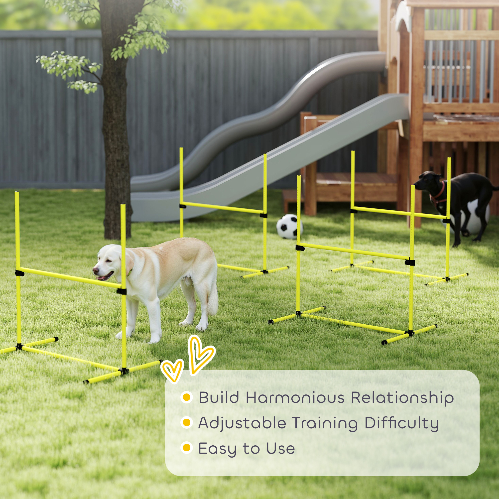 Set of 4 Dog Agility Training Equipment Adjustable Jump Bar Pet Exercise Kit with Carrying Bag (Yellow)