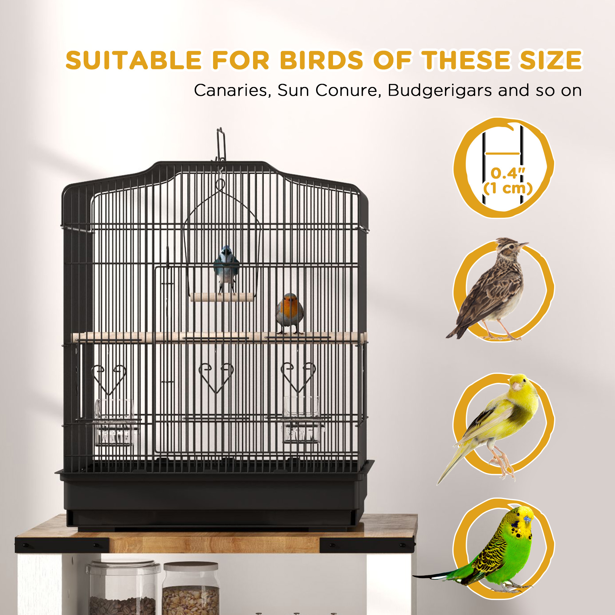 23" Bird Cage, Finches Canaries, Parrot Cage with Doors Perches, 2 Feeder Pet Supplies, Black - Image 7