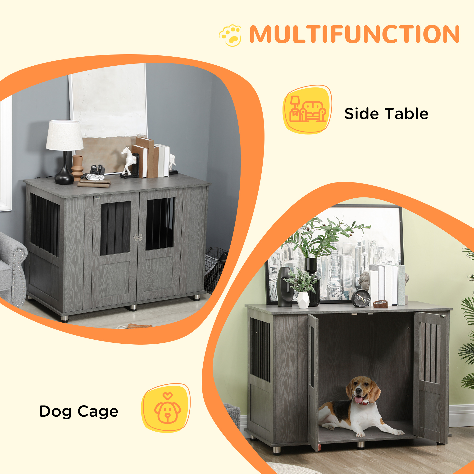 Dog Crate Furniture with Lockable Magnetic Door, Adjustable feet for Extra Large, Medium & Small Dogs, Indoor Use, Grey - Image 5