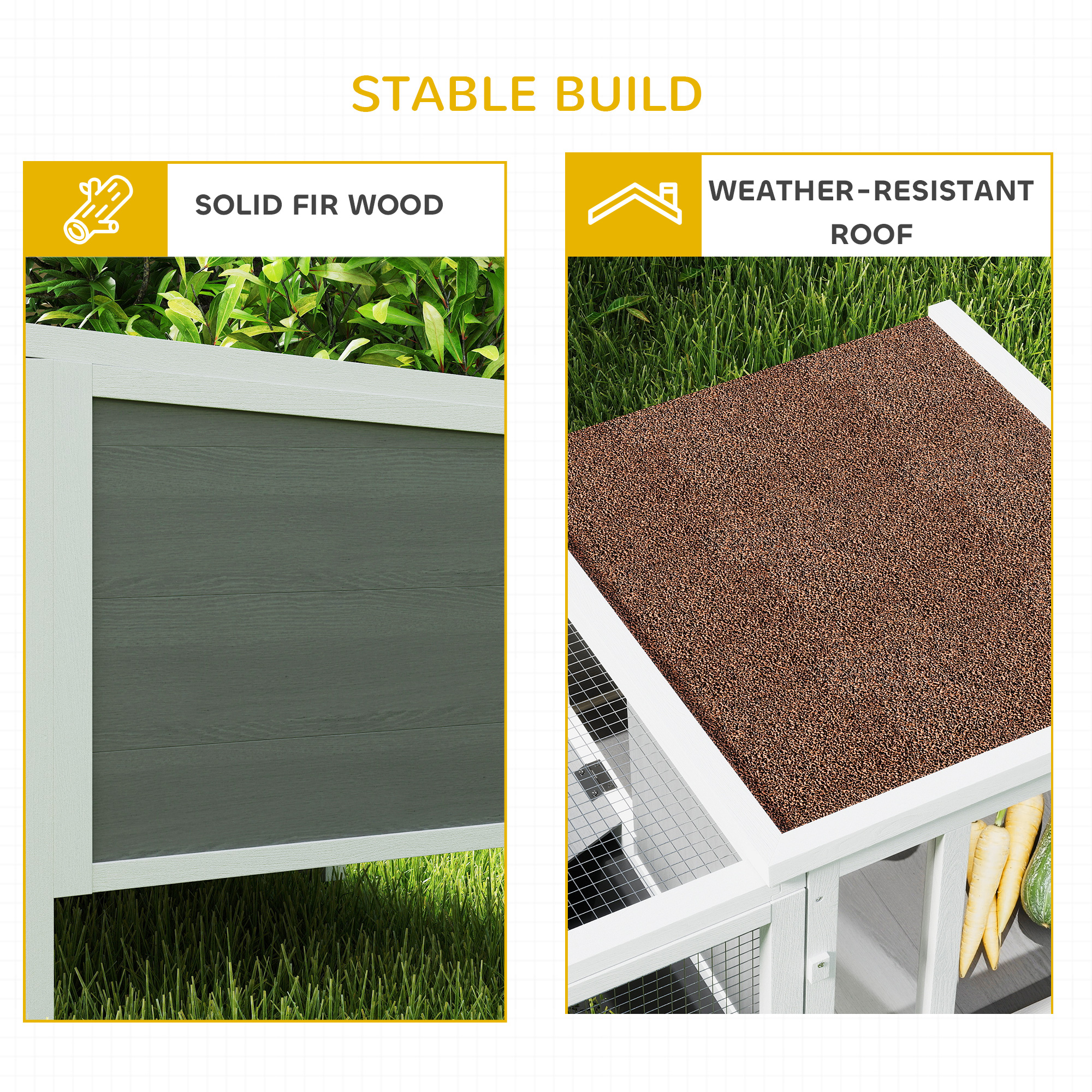 Rabbit Hutch, Wooden Guinea Pig Cage with Run, Openable Top, Pull Out Tray and Ramp, Water-Resistant Roof, Grey