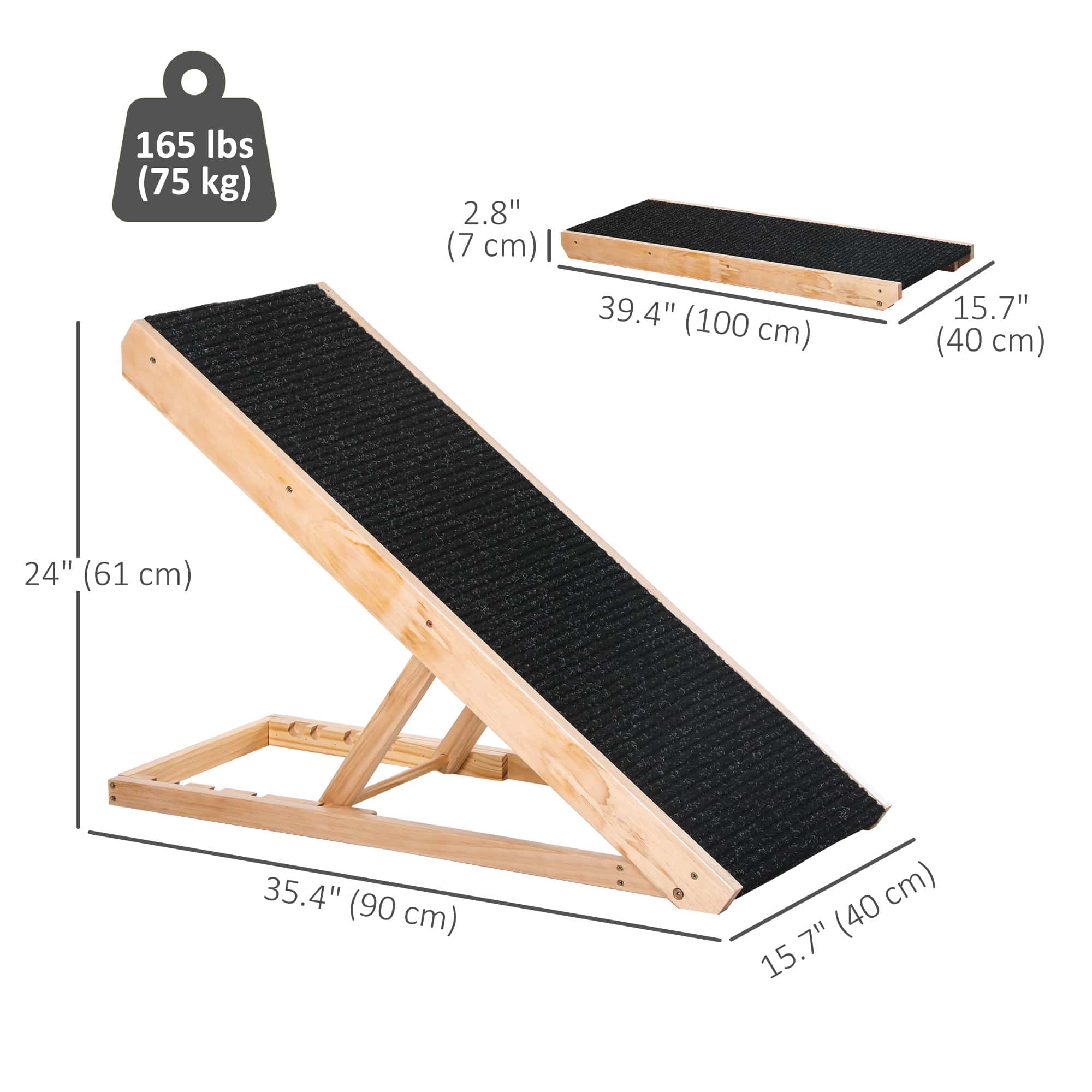 Dog Ramp Foldable Pet Ramp for Bed Couch, Height Adjustable, for Cats Large Dogs with Non Slip Carpeted Surface - Image 3