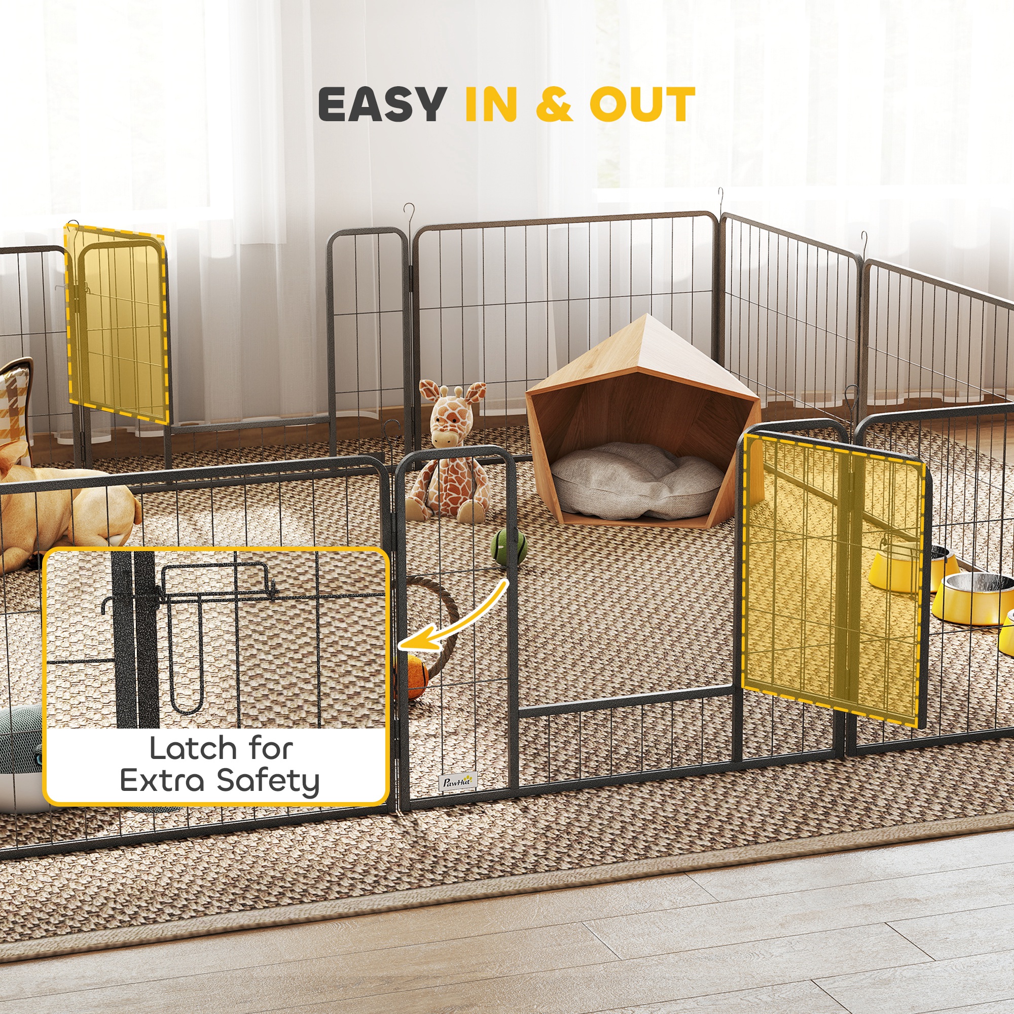 Dog Playpen, 31.5"W Heavy-Duty Metal Puppy Play Pen, Pet Exercise Fences for Outside and Indoor, DIY Design with Door for Small Dogs, 12 Panels, 23.5"H