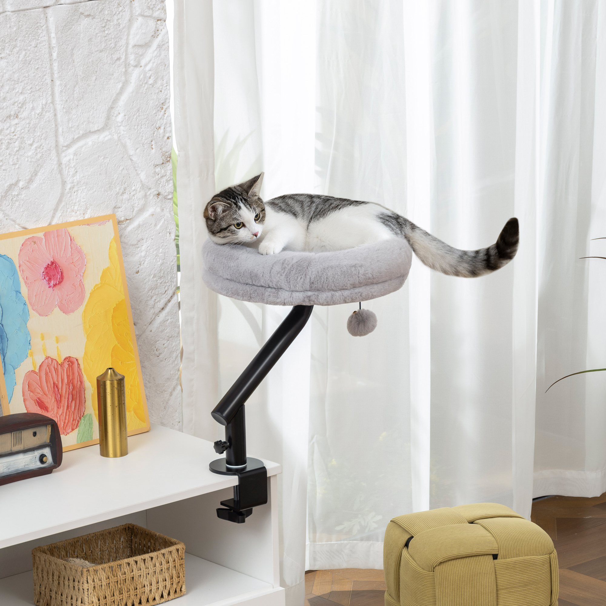 Cat Desk Bed 360° Rotatable Adjustable Height for Home Office Work Window