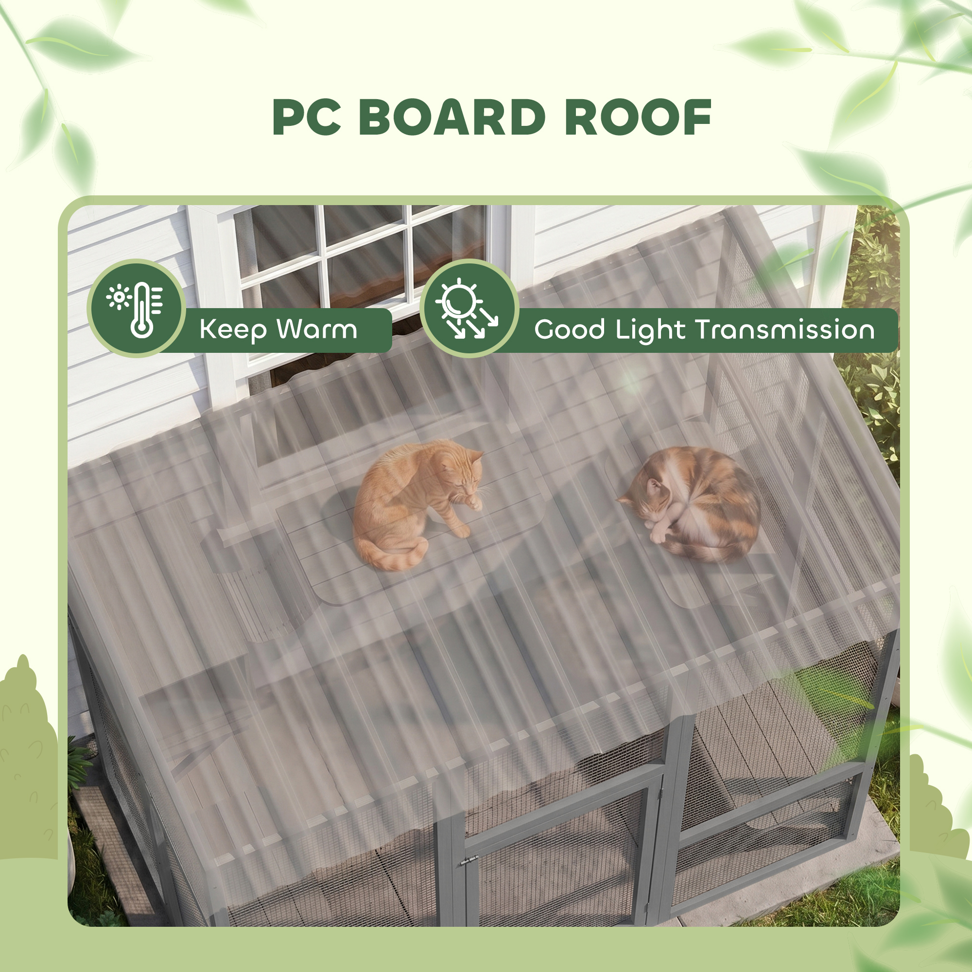 Large Outdoor Catio with Weatherproof Roof, Bridge, Resting Box, Platforms, Grey