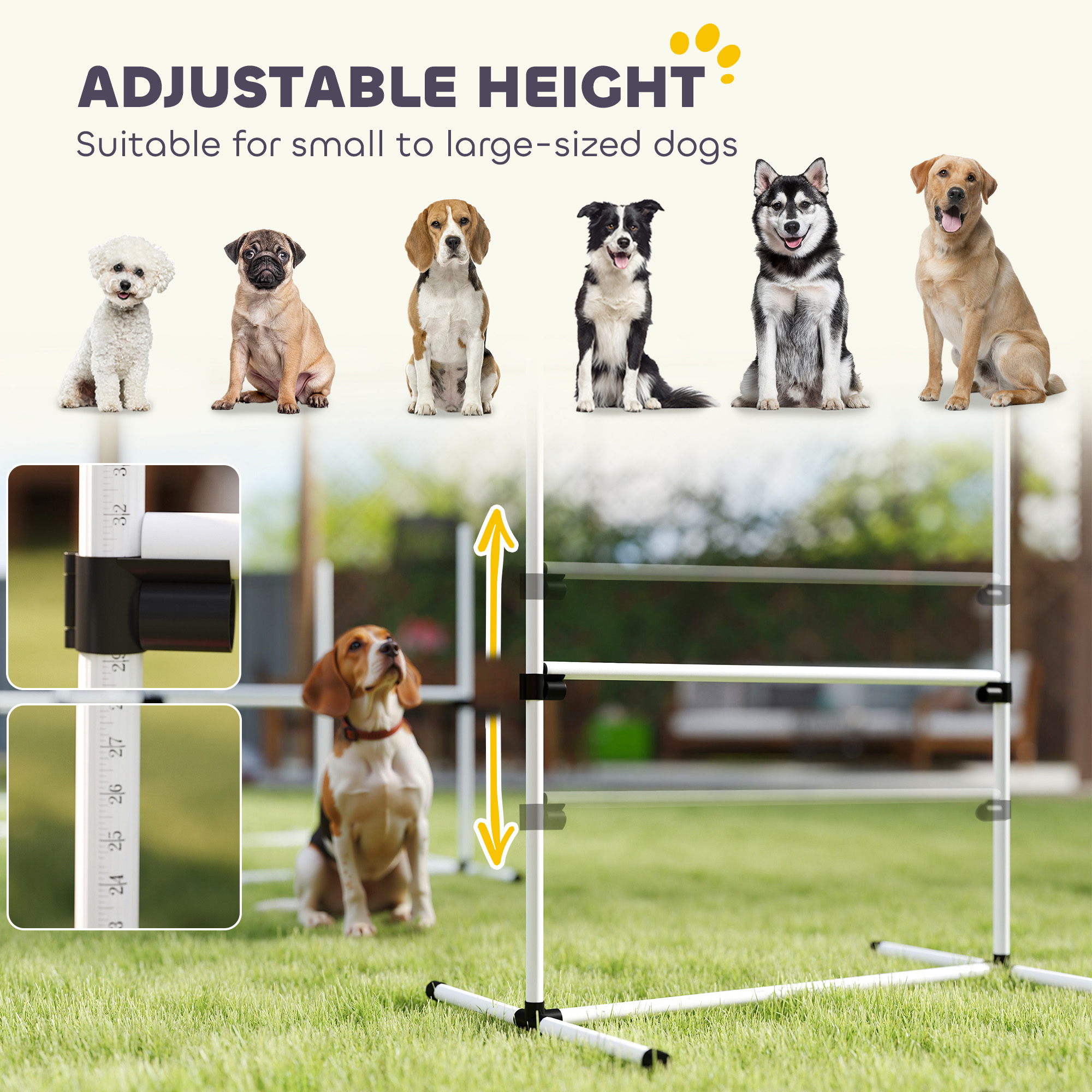 Set of 4 Dog Agility Training Equipment Adjustable Jump Bar Pet Exercise Kit with Carrying Bag (White)