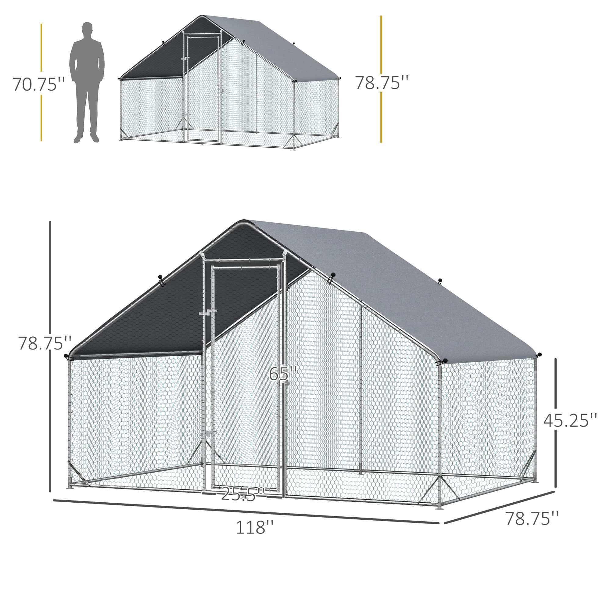 9.8' x 6.6' x 6.6' Chicken Coop Cage, Outdoor Chicken Run w/Cover & Lockable Door