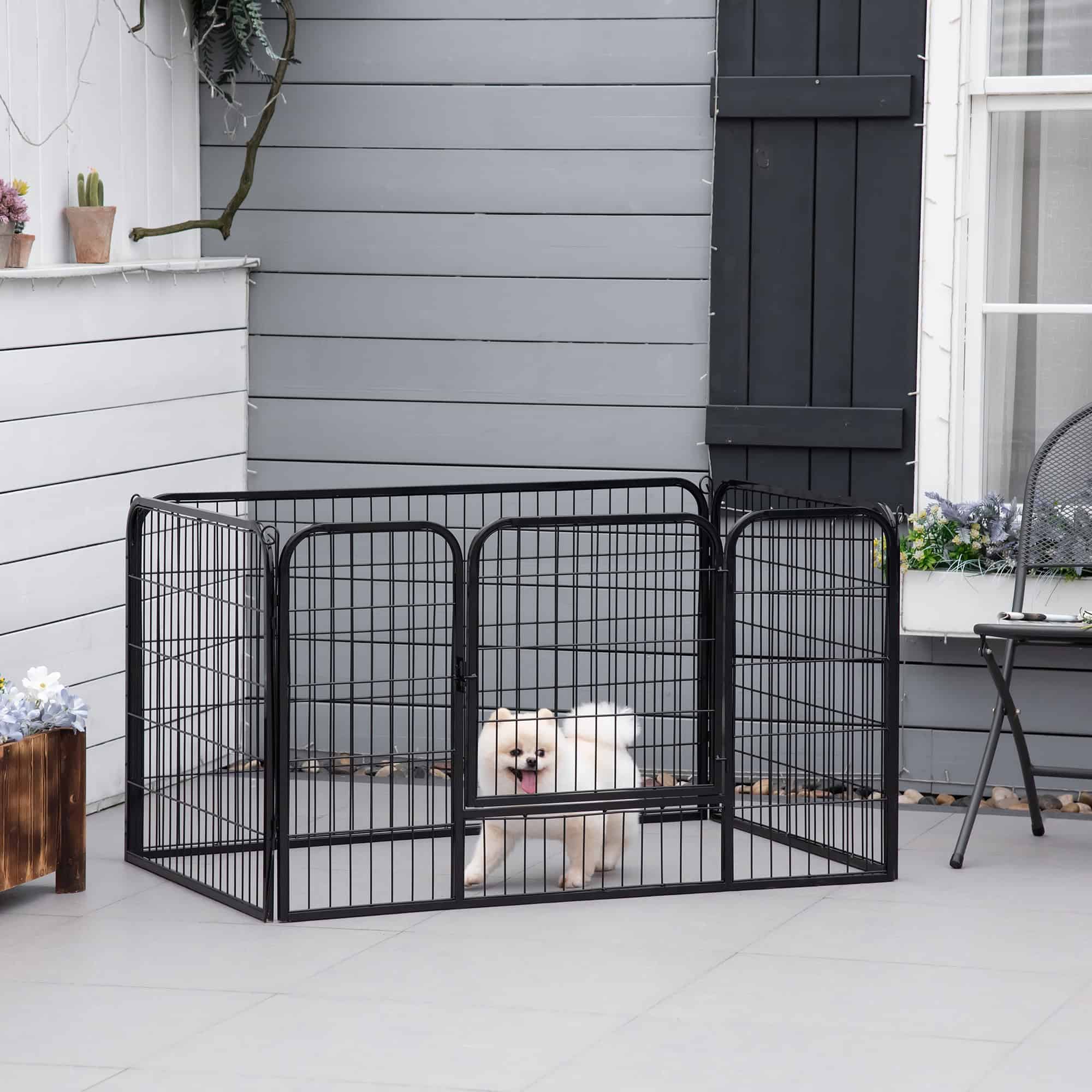 32"W 4-Panel Metal Dog Pen Exercise Pet Playpen Dog Indoor/Outdoor Fence, Black