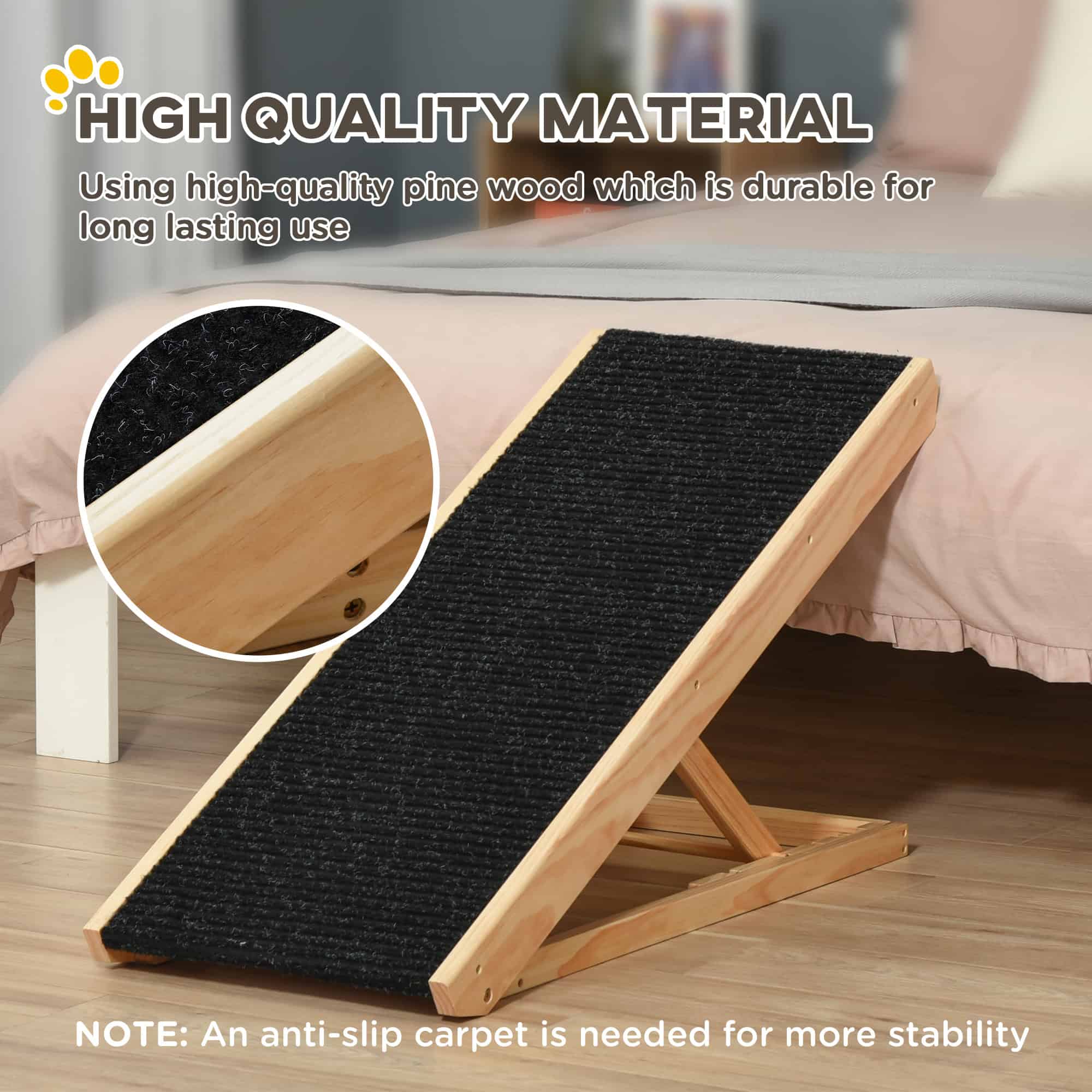 Dog Ramp Foldable Pet Ramp for Bed Couch, Height Adjustable, for Cats Large Dogs with Non Slip Carpeted Surface - Image 5
