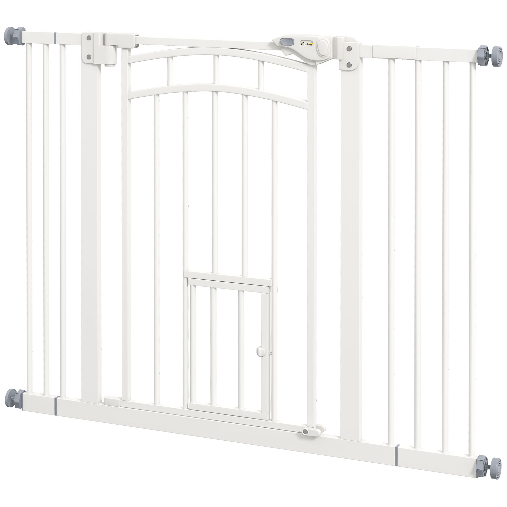 Auto-Close Pet Gate, Stair Gate with Cat Door, Double Locking for Doorways Hallways Stairs, Fits 29"-39.4" Wide, White