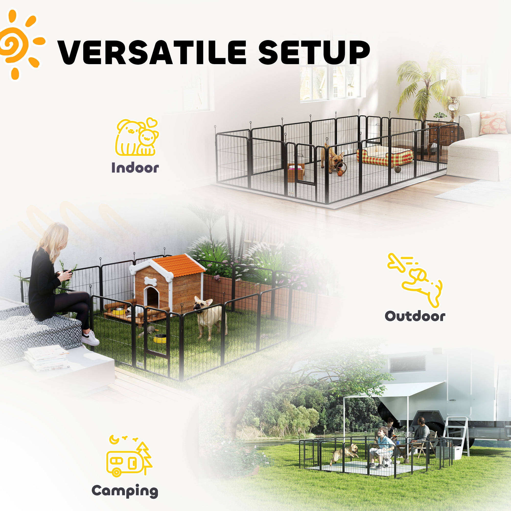 16 Panels Dog Playpen with Straps, Portable & DIY, for Small Dogs, for Yard, RV, Camping, Garden, 24" Height - Image 6