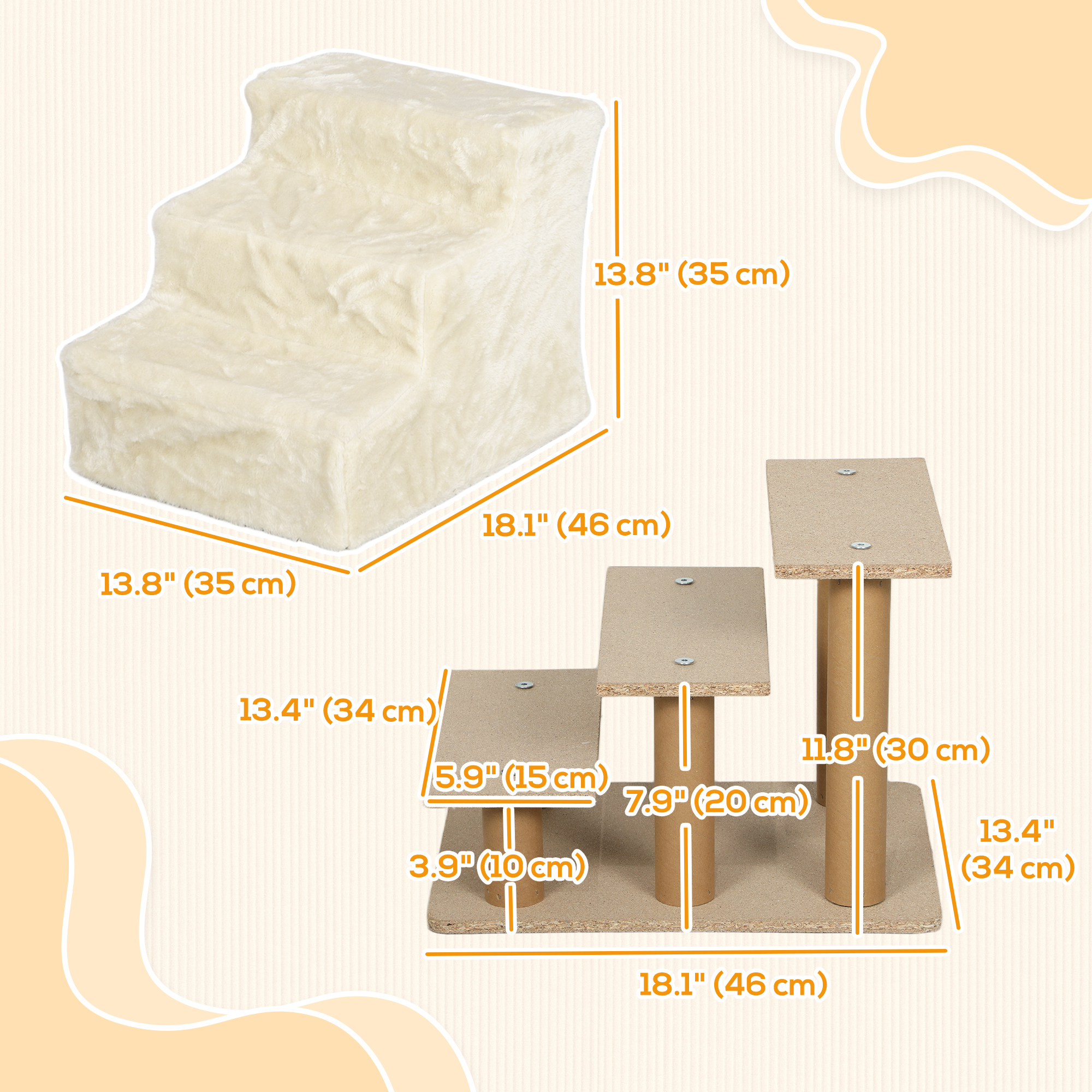 3-Step Dog Ramp for Sofa, Bed, and Couch, Pet Steps Ladder with Removable Cover, Beige