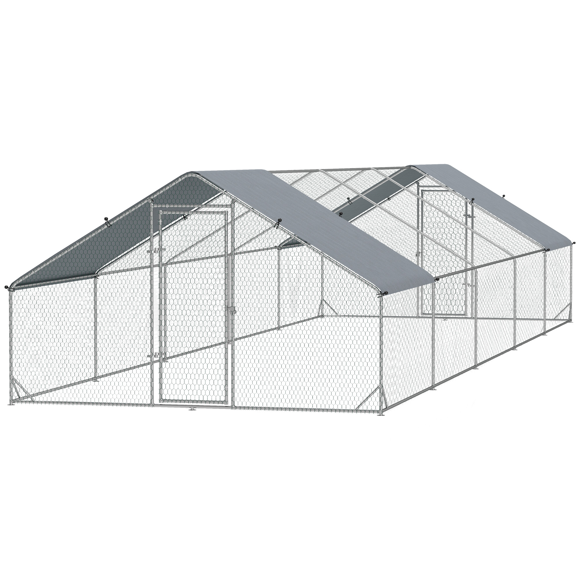 Metal Chicken Coop with Water & UV Protection Cover for Backyard Hen, Duck, Rabbit, 9.8' x 32.8' x 6.4'