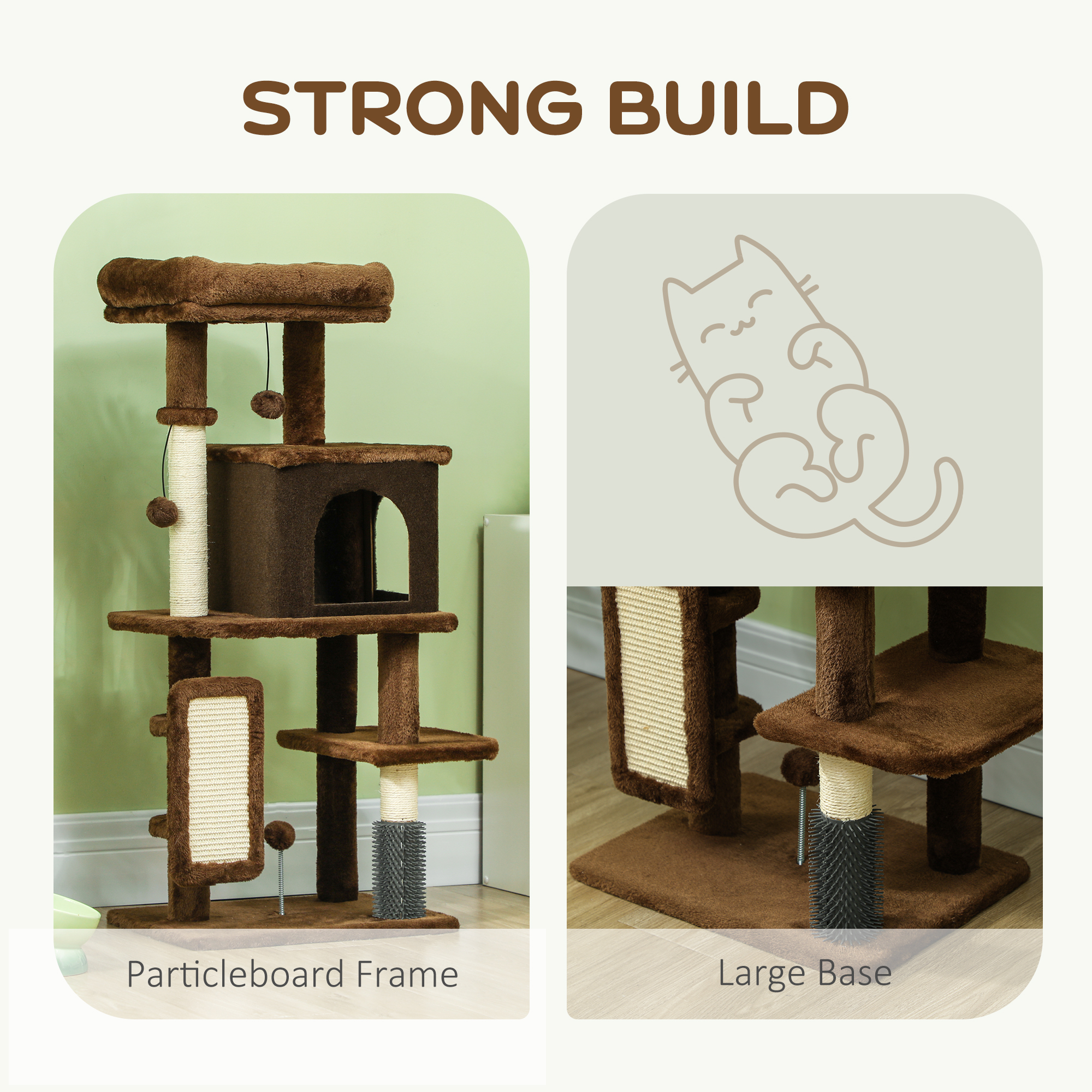 41 Inch Cat Tree with Scratching Posts, Cat Bed, Condo, Grooming Brush, Jumping Platforms, Toy Balls, Anti-tip Kit