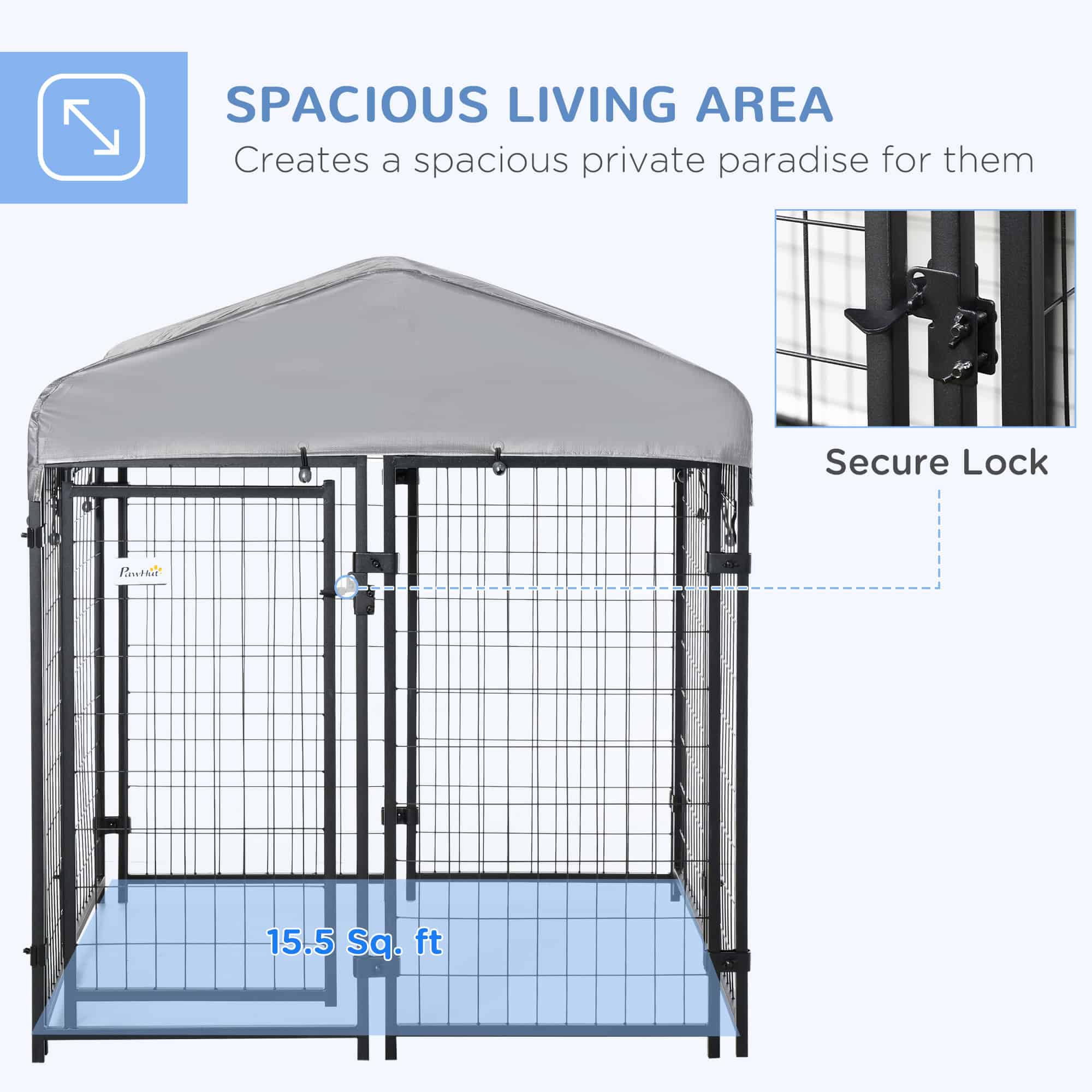 Outdoor Dog Kennel with Waterproof UV-Resistant Cover, 4 x 4 x 4.5 ft - Image 4